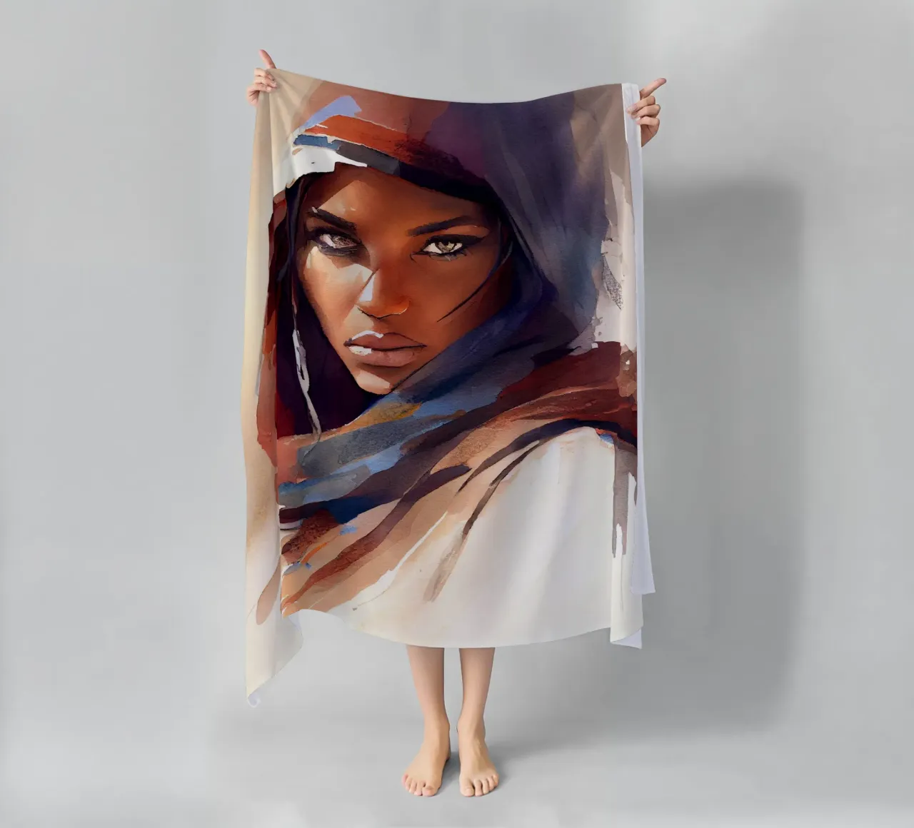 Acquerello Donna Tuareg telo mare da Chromatic Fusion Studio