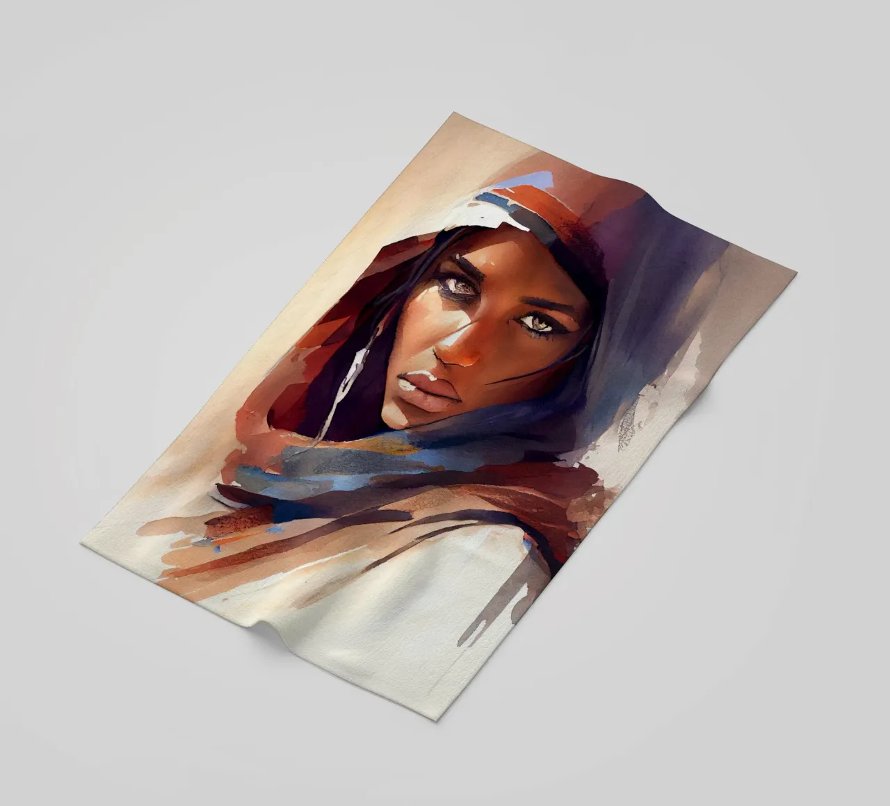 Acquerello Donna Tuareg telo mare da Chromatic Fusion Studio