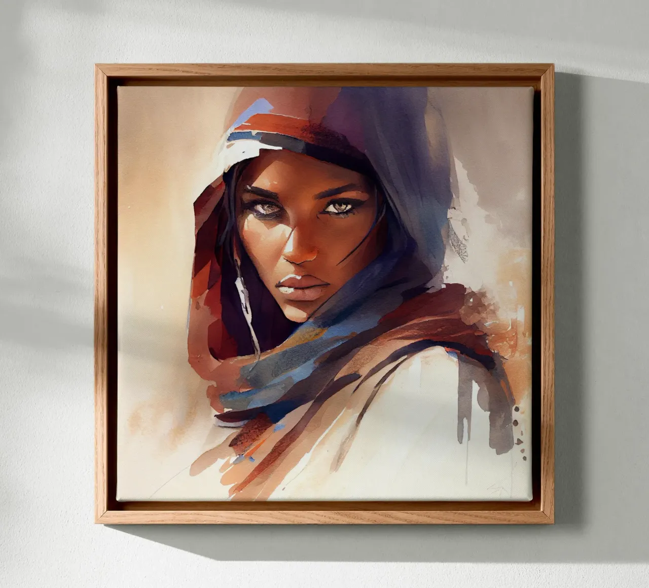 Acquerello Donna Tuareg tela con Cornice a cassetta da Chromatic Fusion Studio