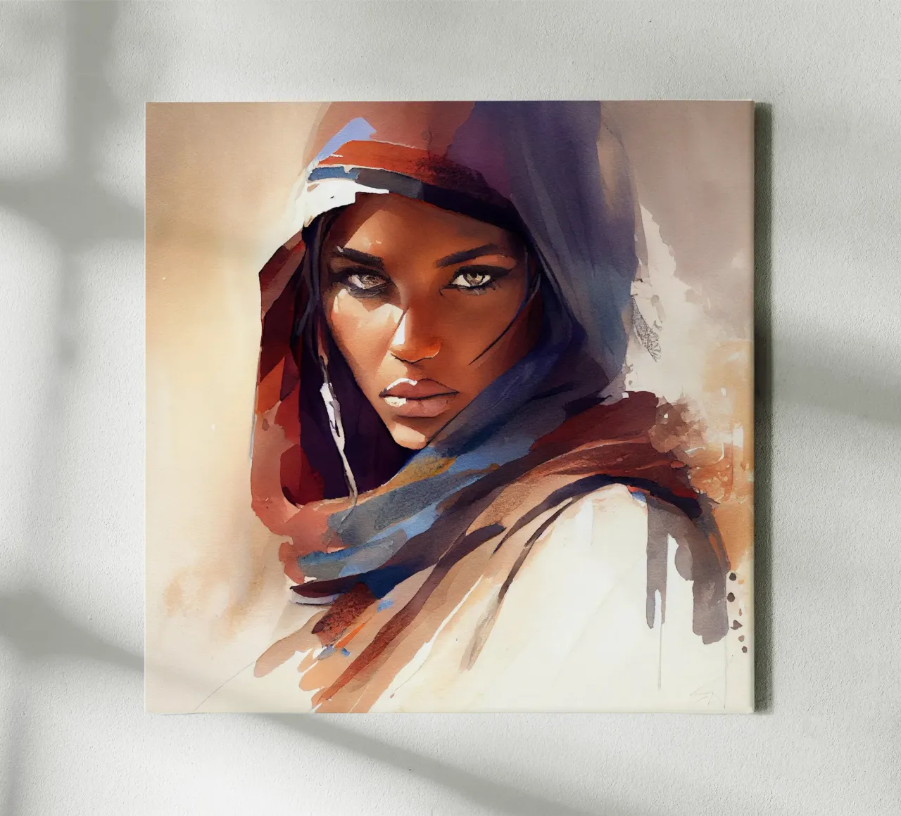 Acquerello Donna Tuareg tela con Cornice a cassetta da Chromatic Fusion Studio