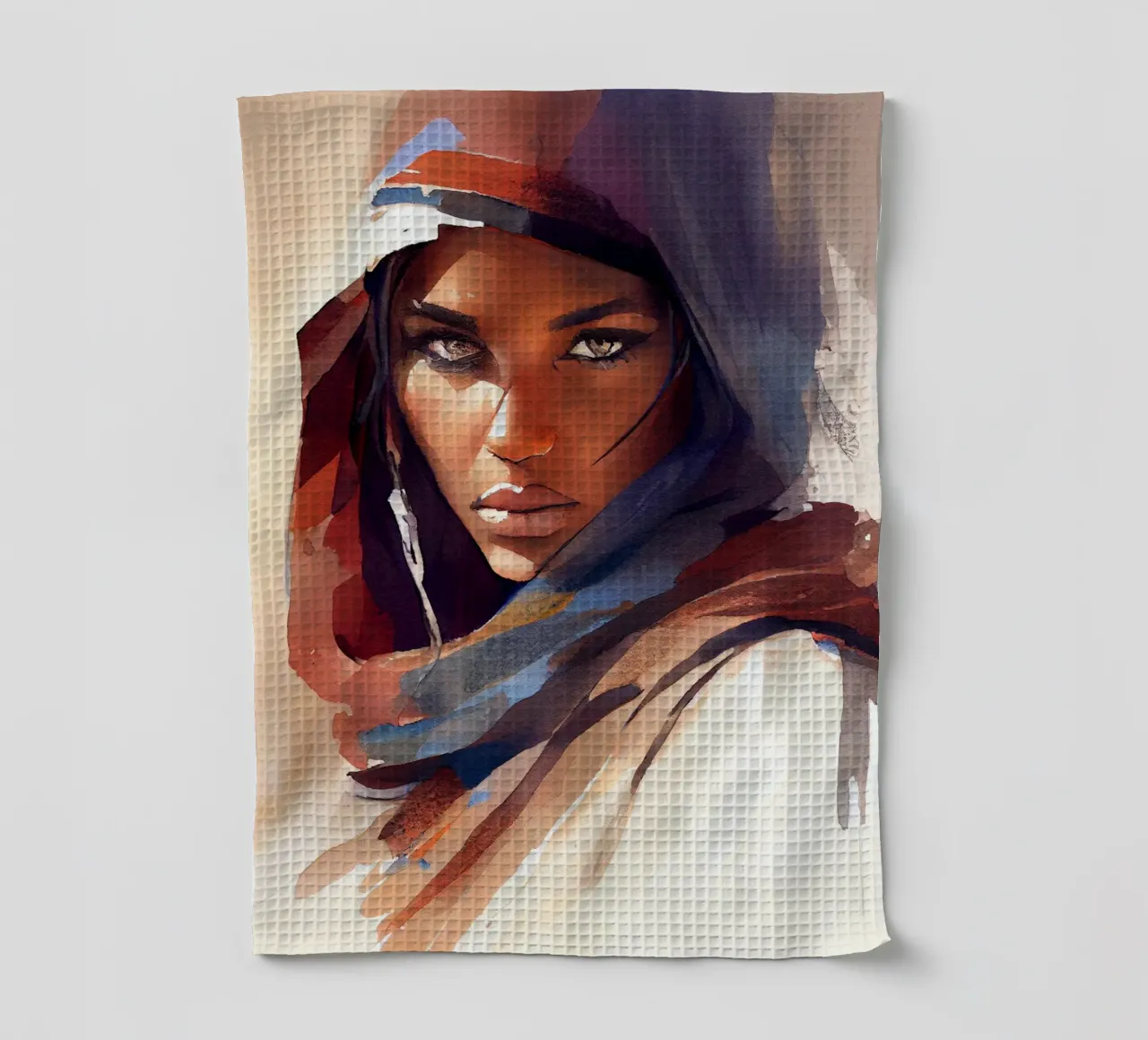 Acquerello Donna Tuareg canovaccio da cucina da Chromatic Fusion Studio