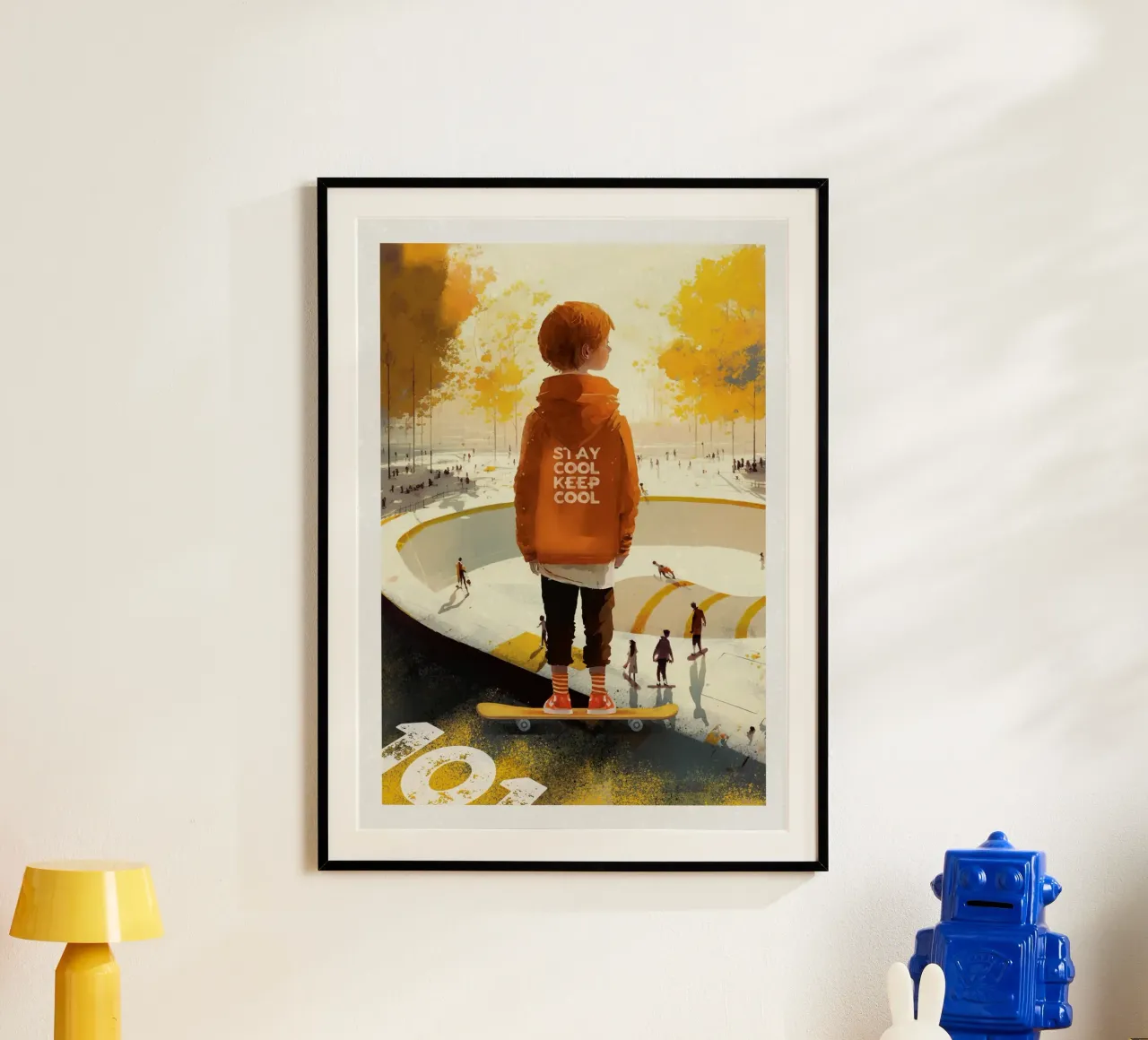 Skater Boy poster con telaio in alluminio da lazydaypaper