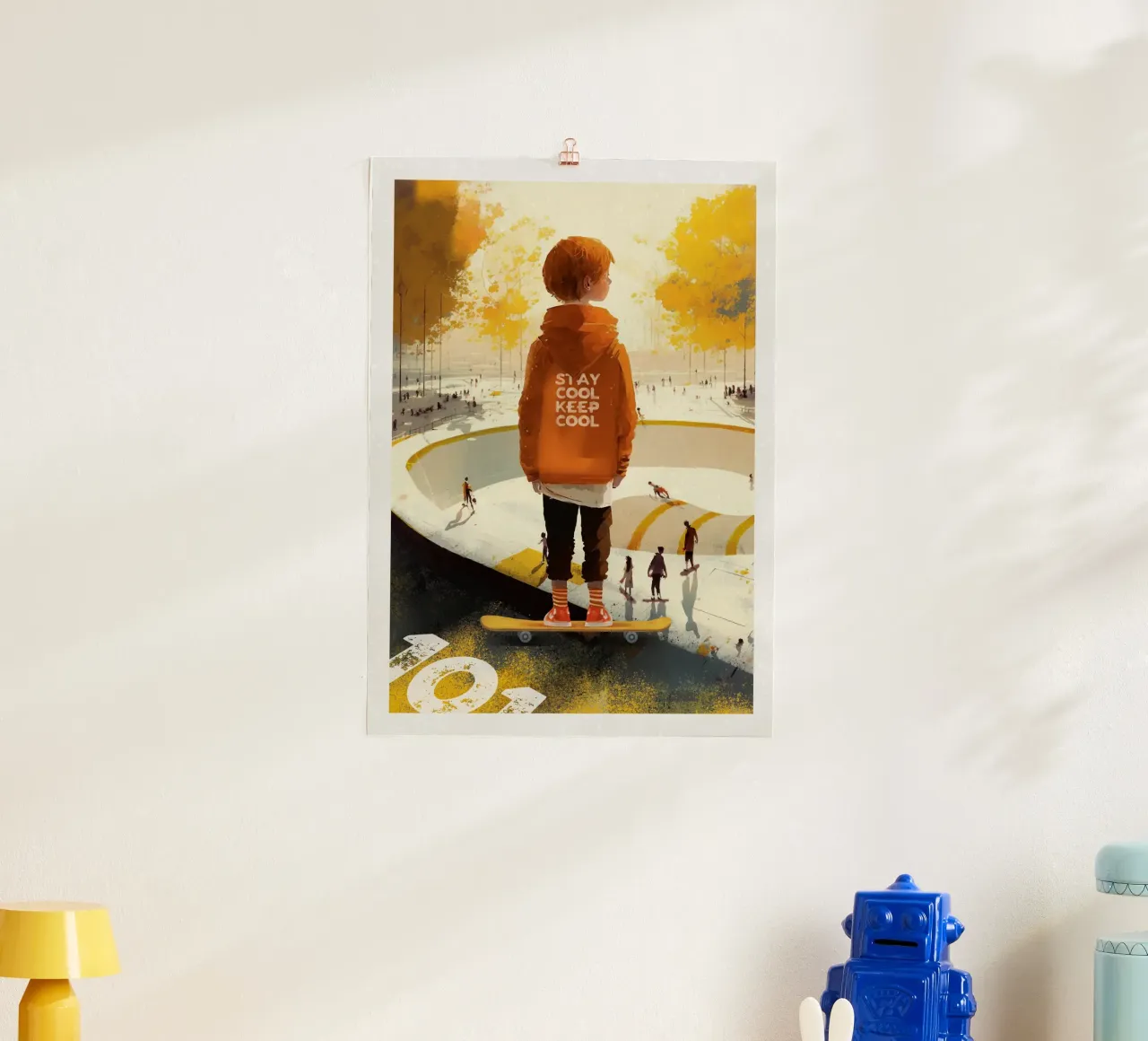 Skater Boy poster con telaio in alluminio da lazydaypaper