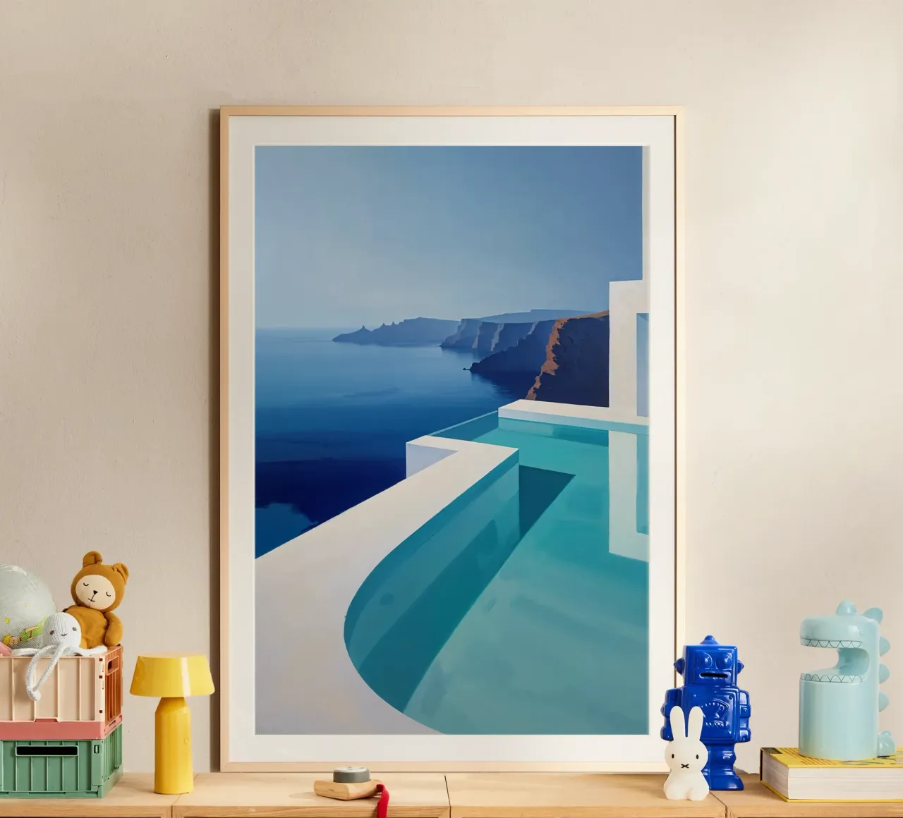 Infinity pool merging with horizon poster con telaio in legno da AlbertKlee