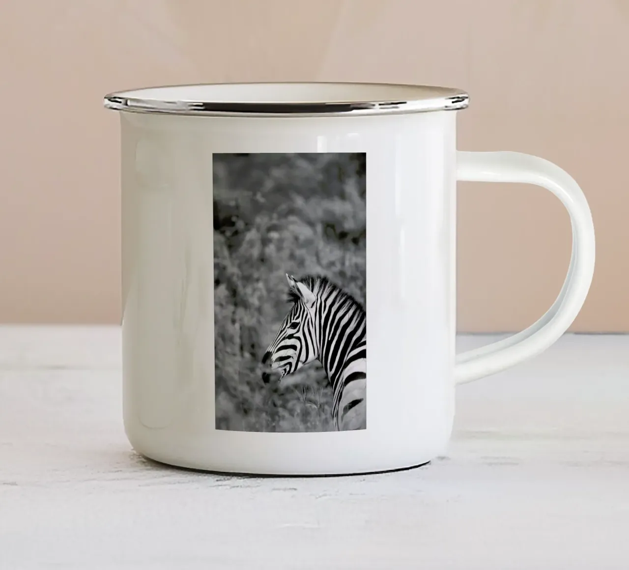 Zebra enamel mug by Shot By Clint