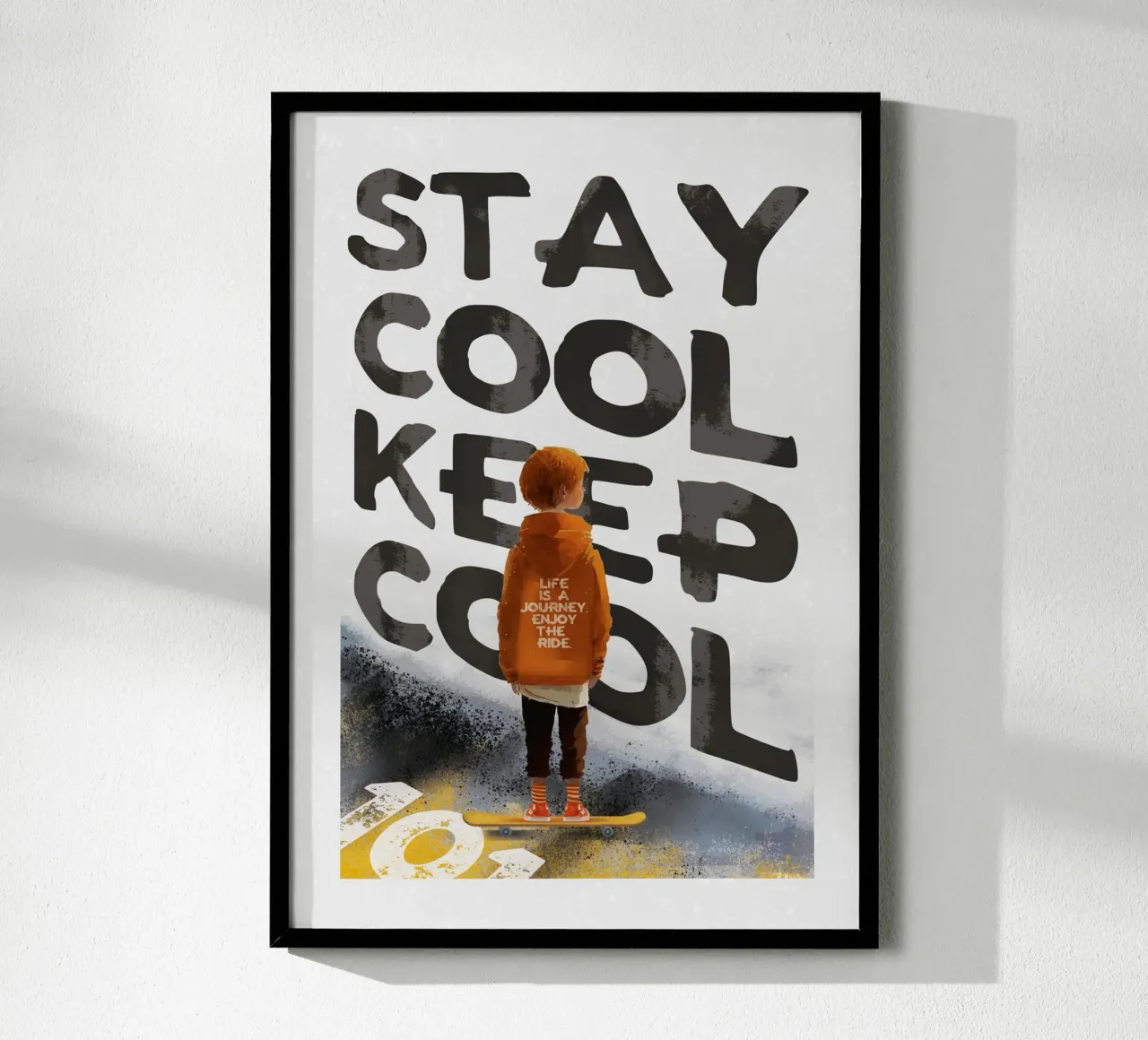 Skater Boy Stay Cool poster con telaio in legno da lazydaypaper