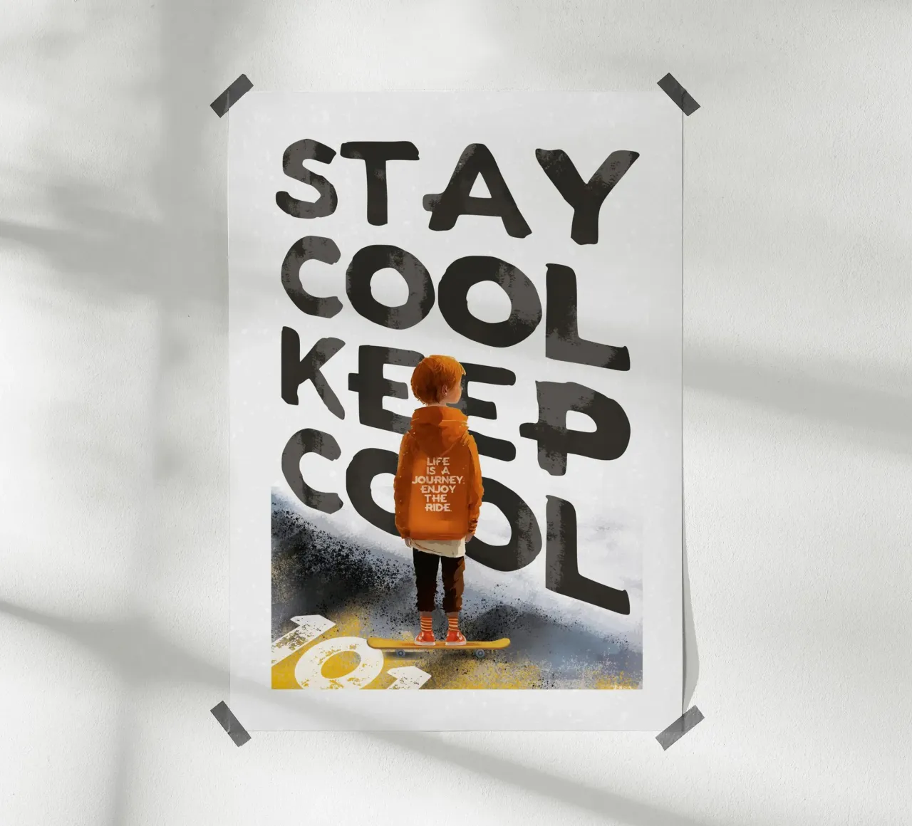 Skater Boy Stay Cool poster con telaio in legno da lazydaypaper