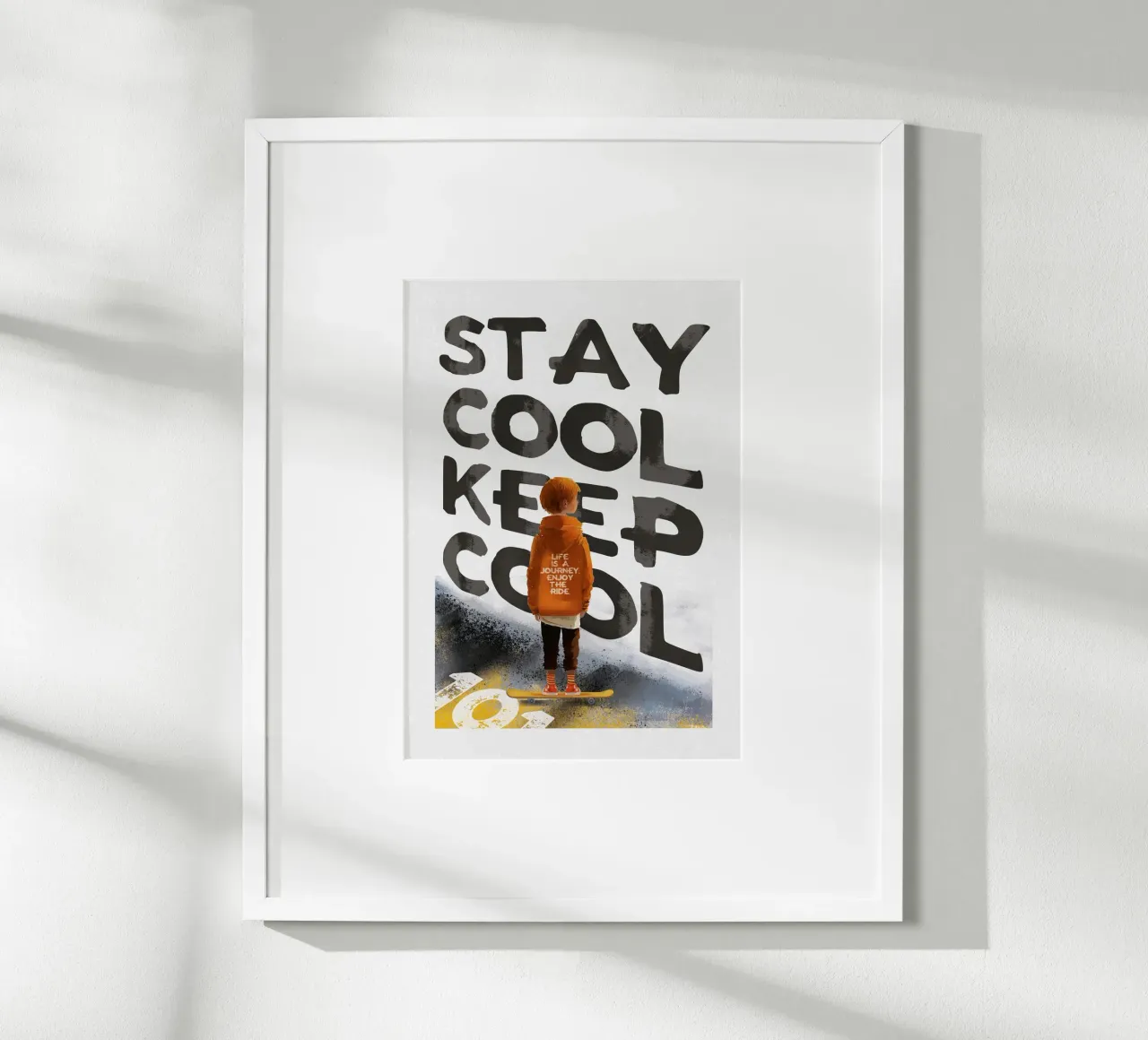 Skater Boy Stay Cool poster con telaio in legno da lazydaypaper