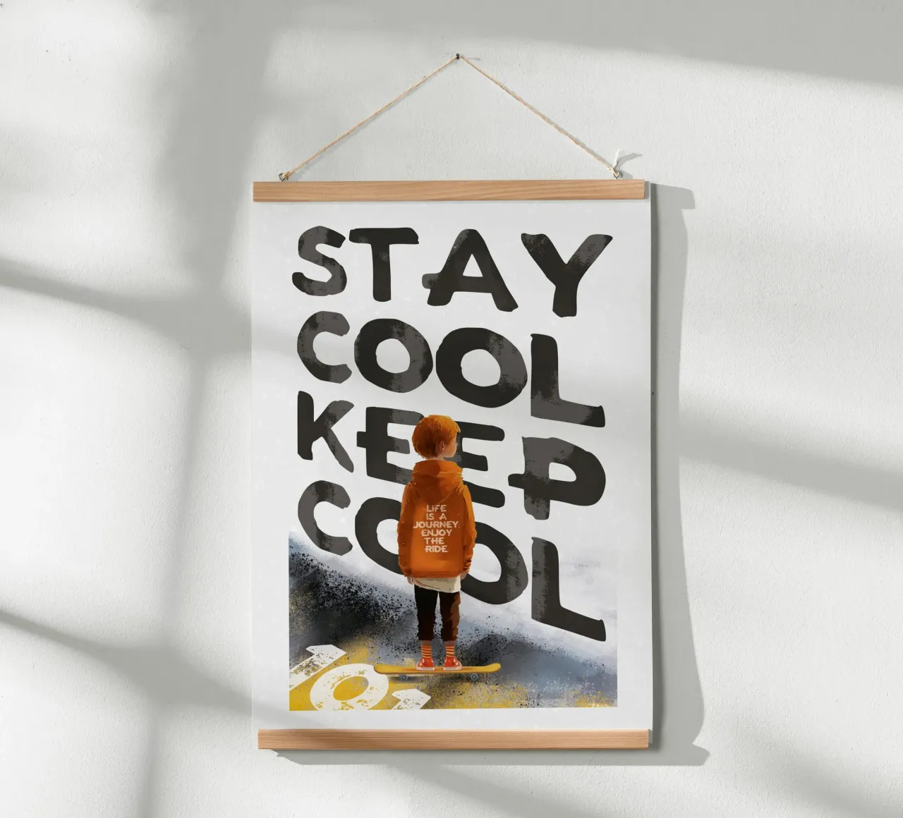 Skater Boy Stay Cool poster con telaio in legno da lazydaypaper