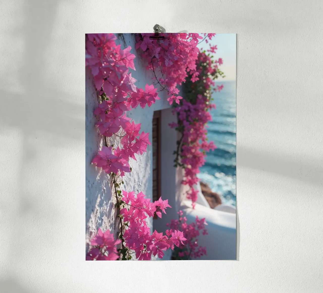 Sunlit Bougainvillea and Azure Backdrop poster con telaio in alluminio da AlbertKlee