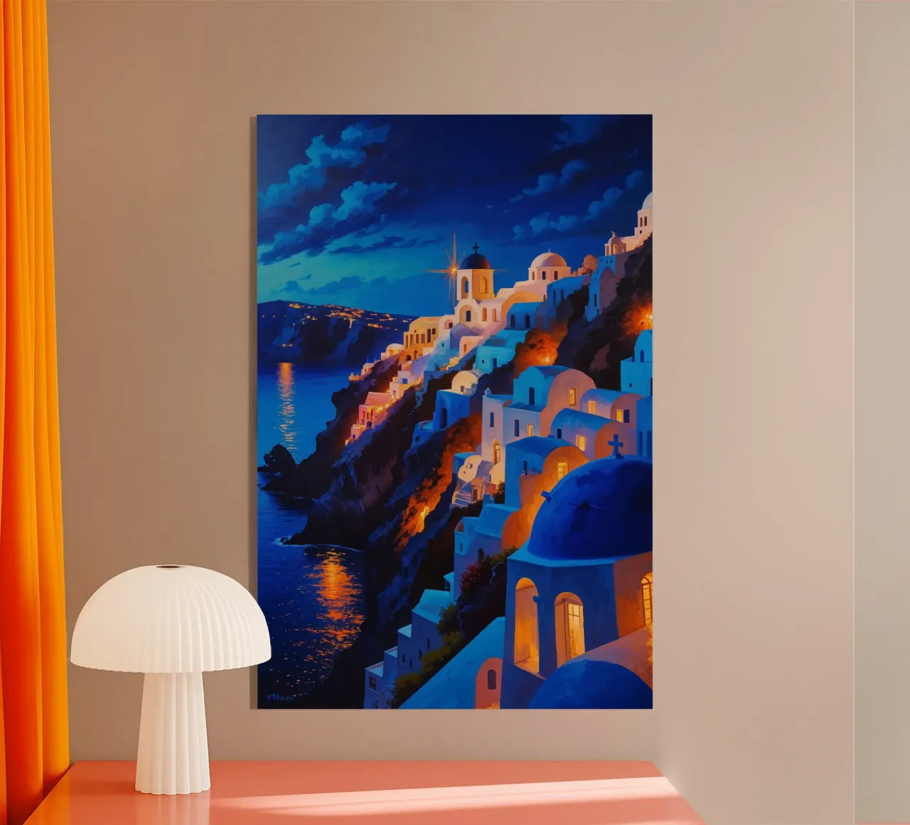 Santorini’s Twinkling Nightscape plexiglass da AlbertKlee