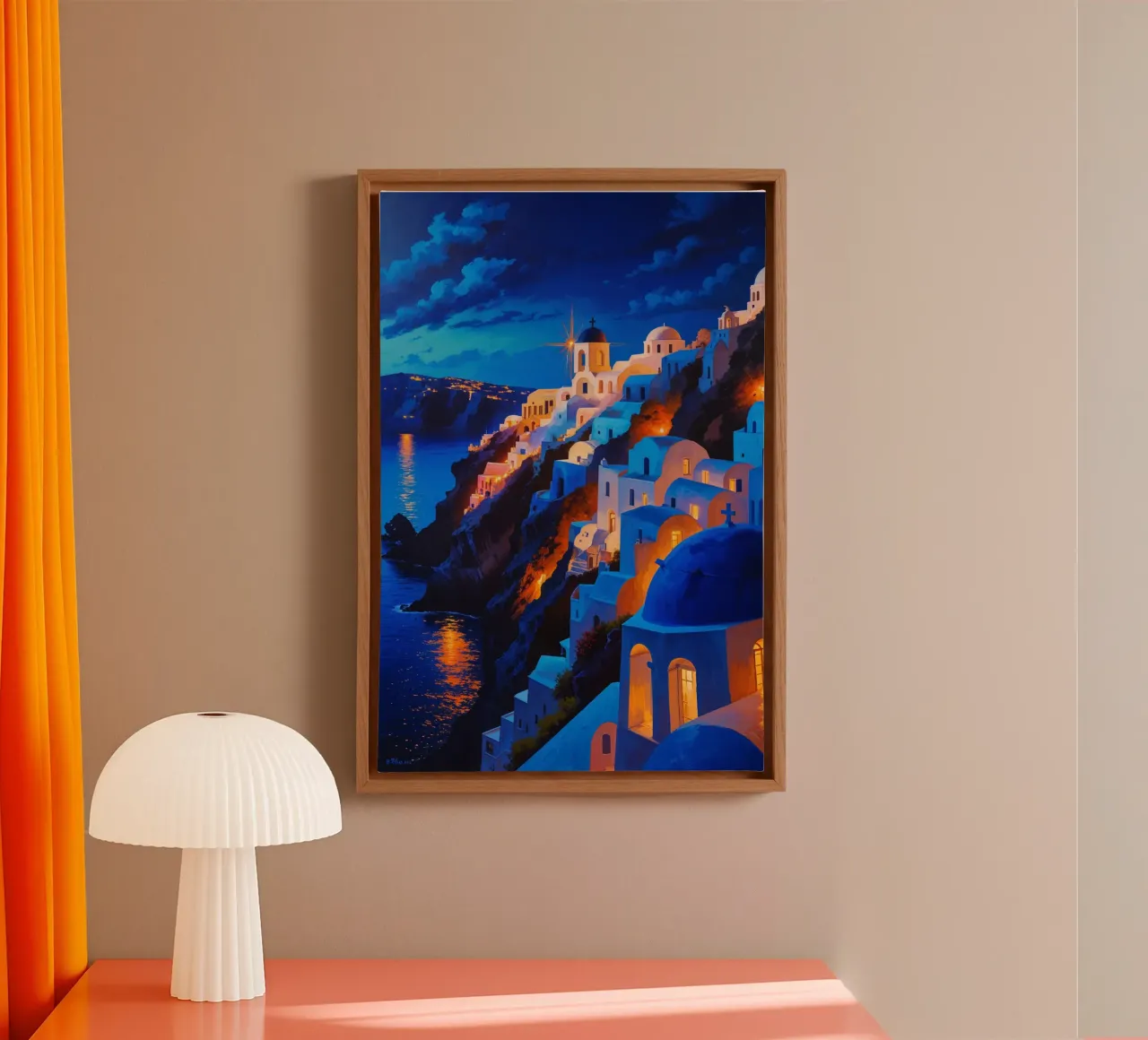 Santorini’s Twinkling Nightscape tela con Cornice a cassetta da AlbertKlee