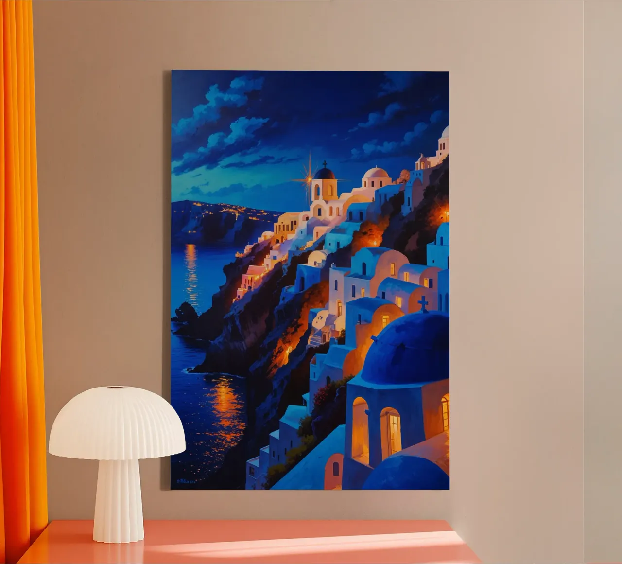 Santorini’s Twinkling Nightscape tela con Cornice a cassetta da AlbertKlee