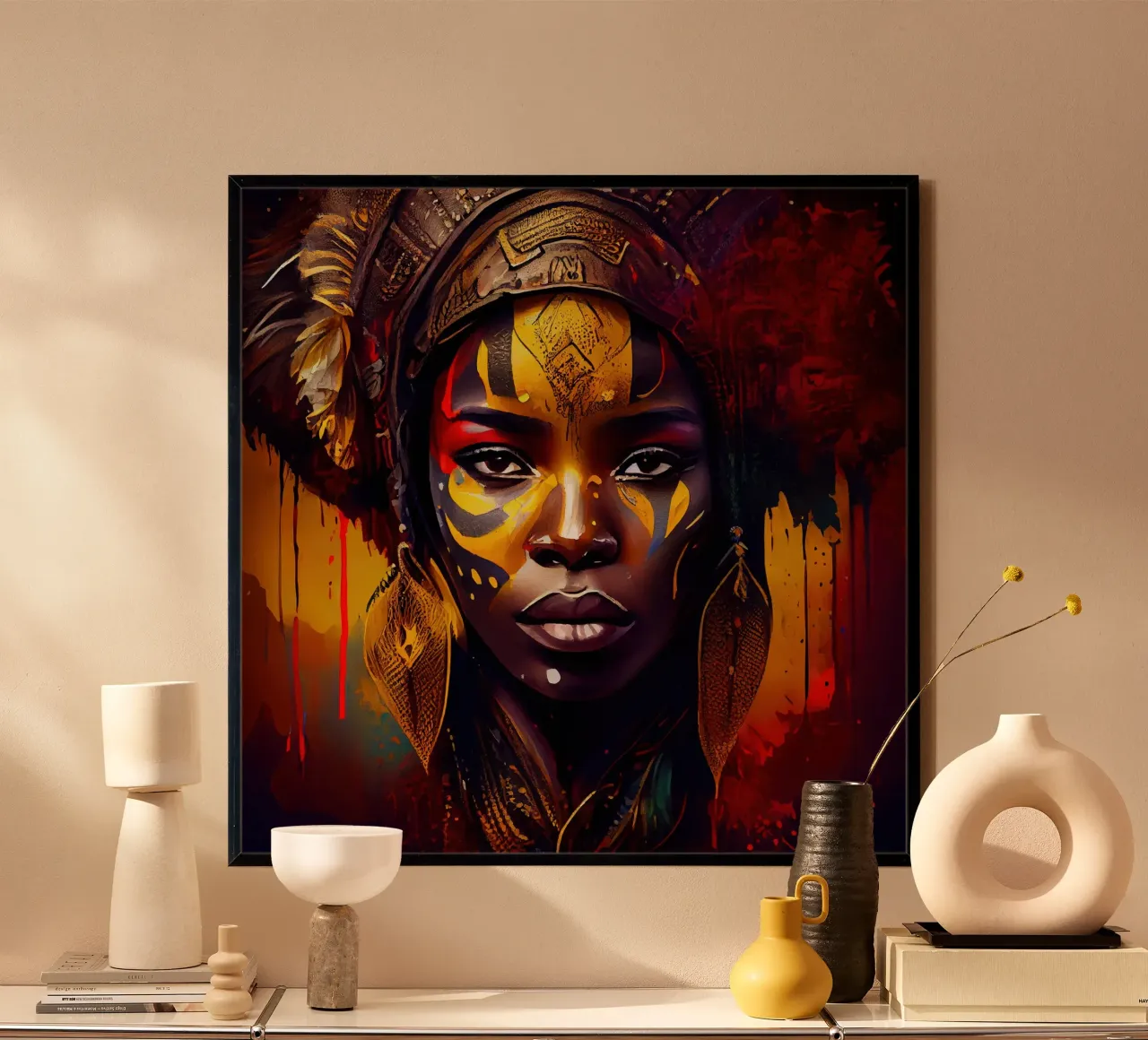 Poderosa mujer guerrera africana poster con marco de madera de Chromatic Fusion Studio