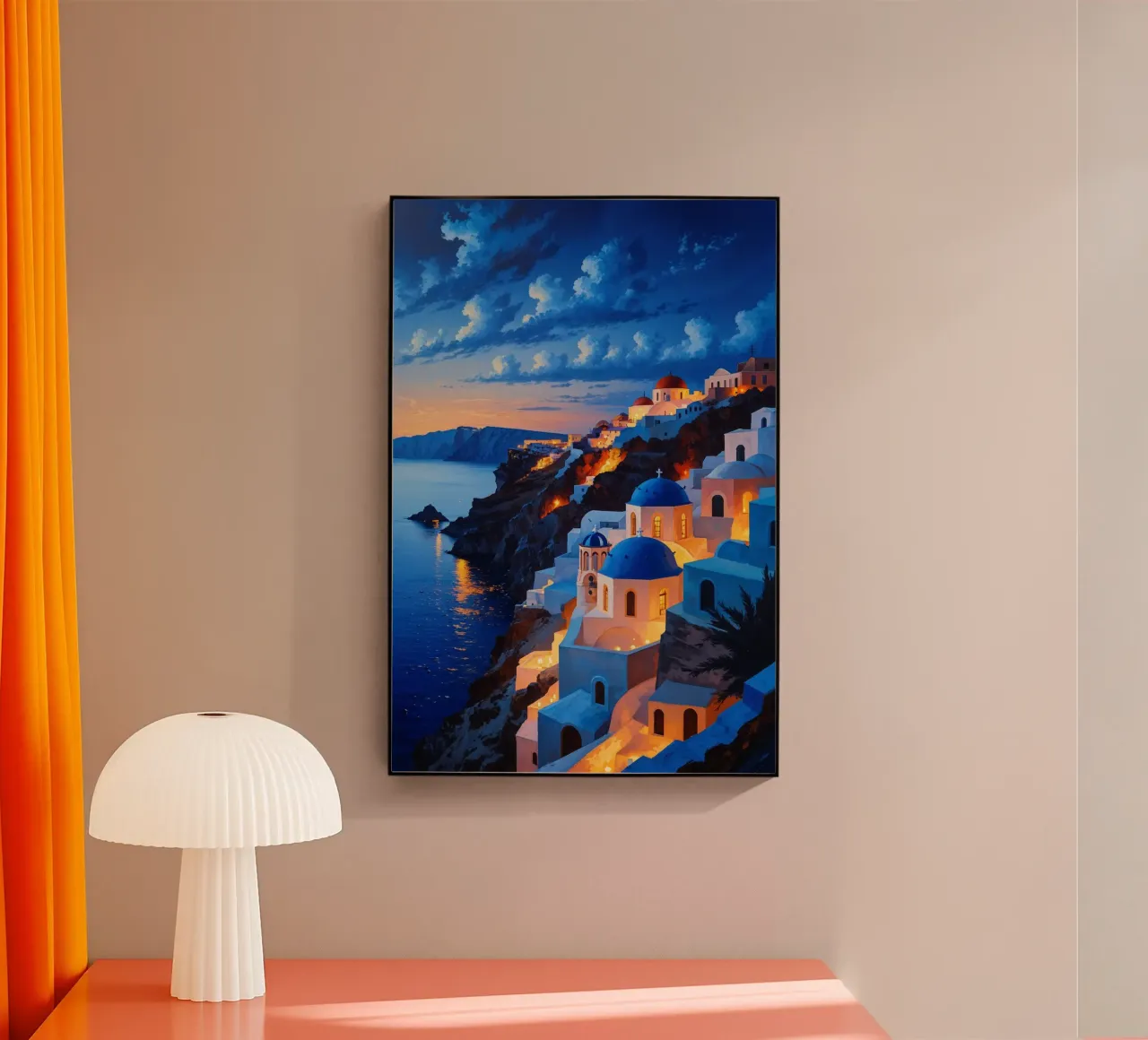 Twilight Glow Over Santorini's Clifftop Architecture Acryl-Glas von AlbertKlee