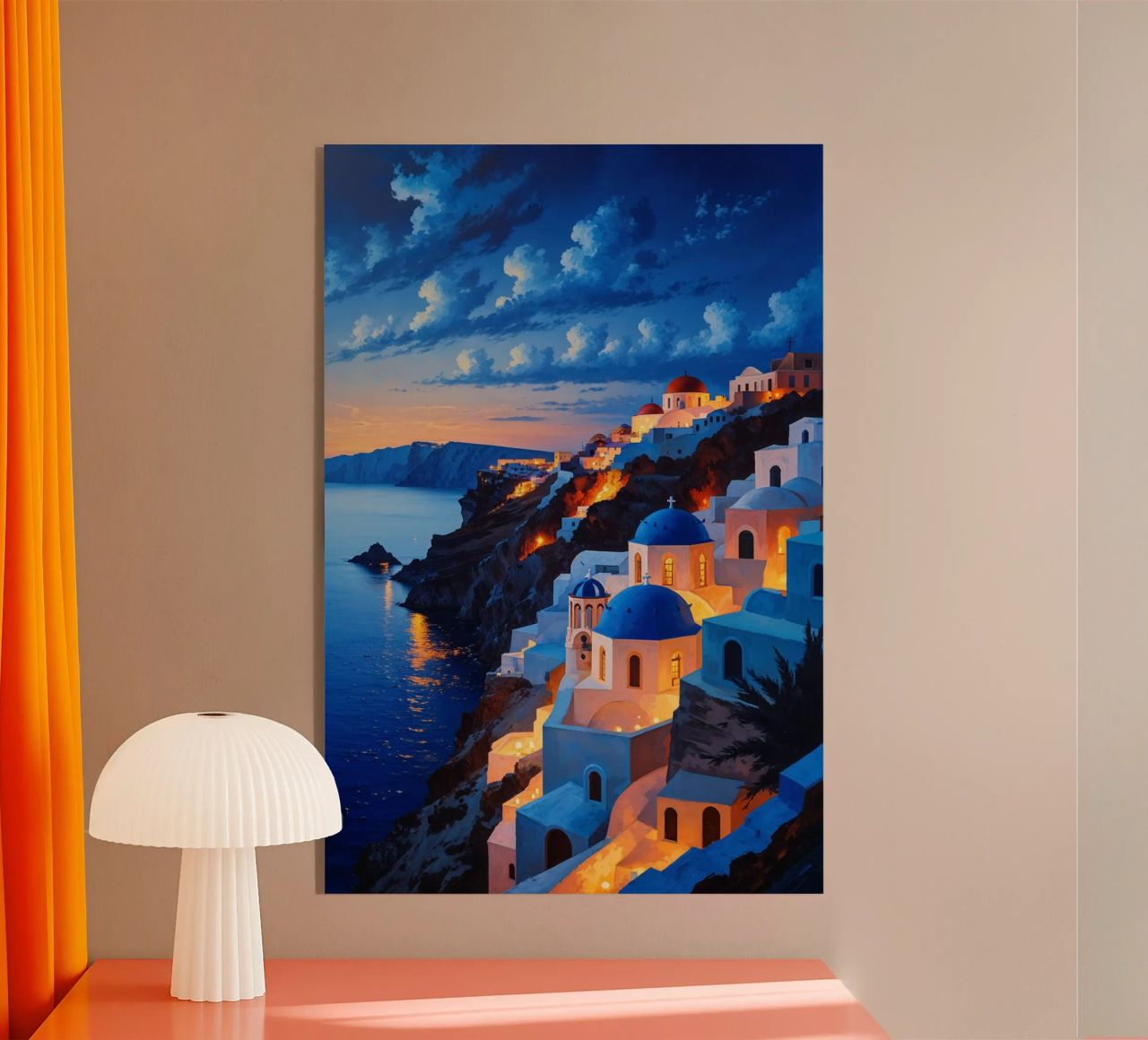 Twilight Glow Over Santorini's Clifftop Architecture metacrilato de AlbertKlee
