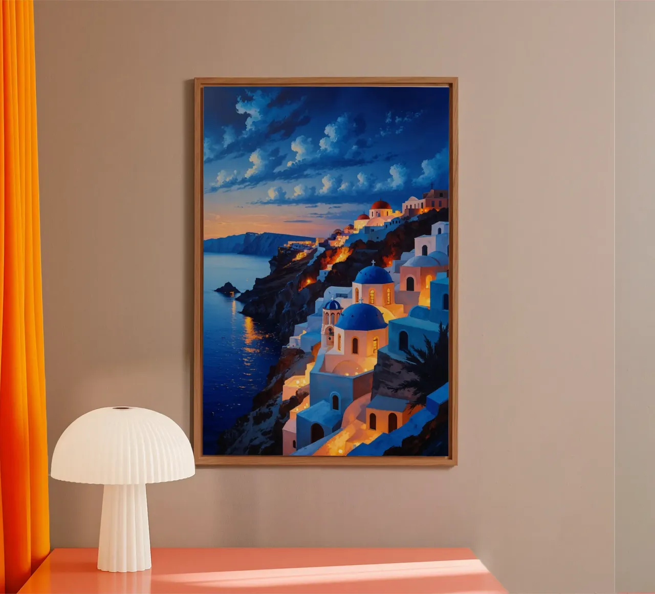 Twilight Glow Over Santorini's Clifftop Architecture alluminio dibond da AlbertKlee