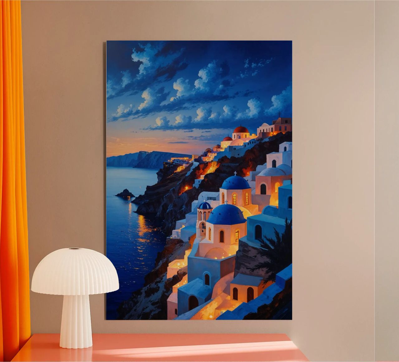 Twilight Glow Over Santorini's Clifftop Architecture pannello forex da AlbertKlee