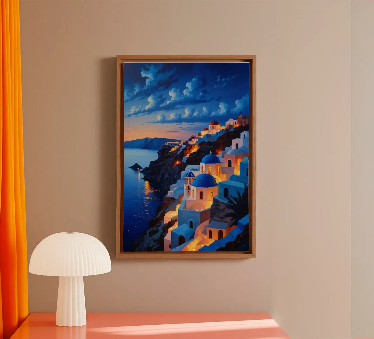 Twilight Glow Over Santorini's Clifftop Architecture canvas by AlbertKlee