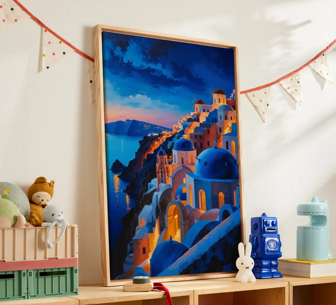 Golden Hour Magic in Santorini's Blue Domes tela con Cornice a cassetta da AlbertKlee