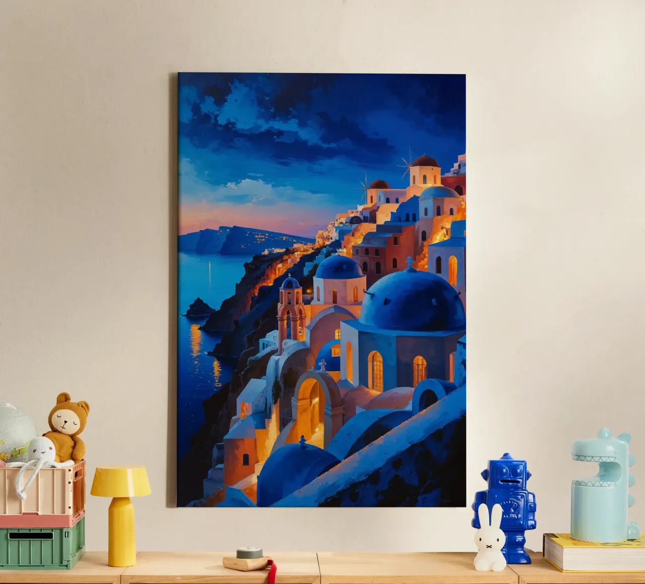 Golden Hour Magic in Santorini's Blue Domes tela con Cornice a cassetta da AlbertKlee
