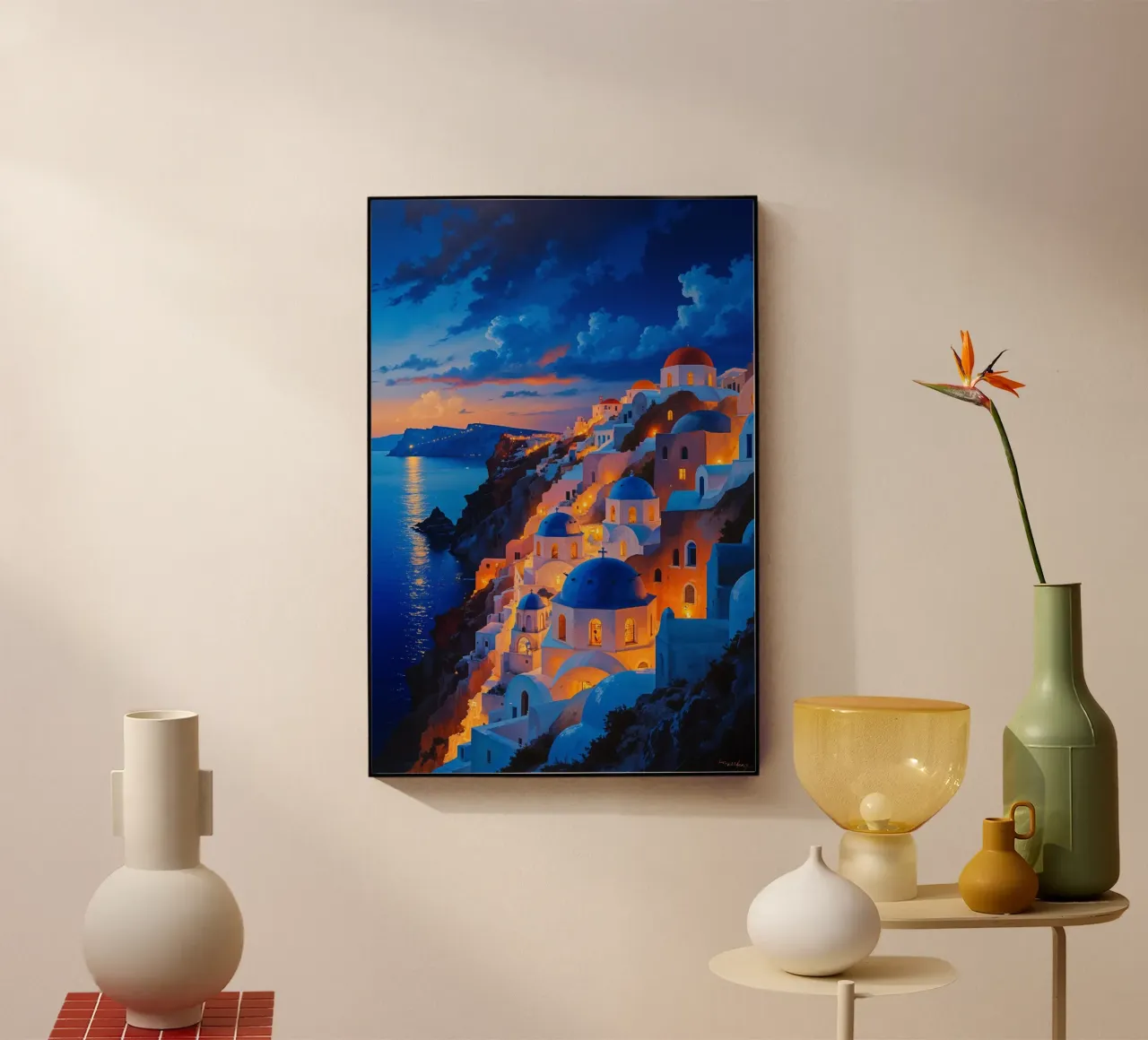 Santorini's Illuminated Nightscape by the Sea plexiglass da AlbertKlee