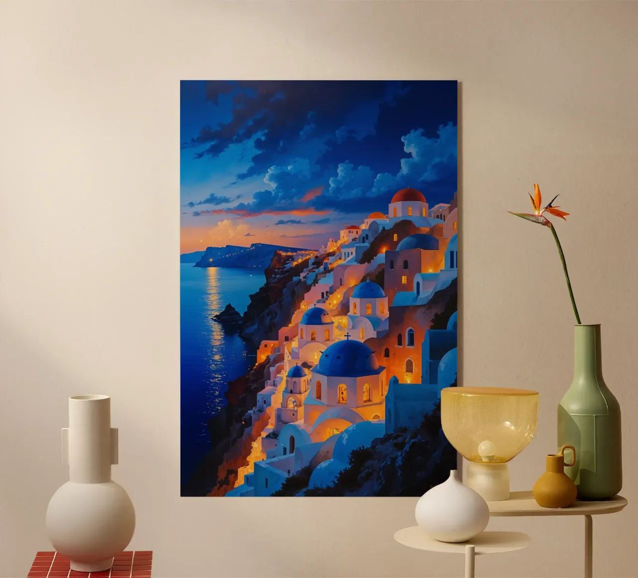 Santorini's Illuminated Nightscape by the Sea plexiglass da AlbertKlee