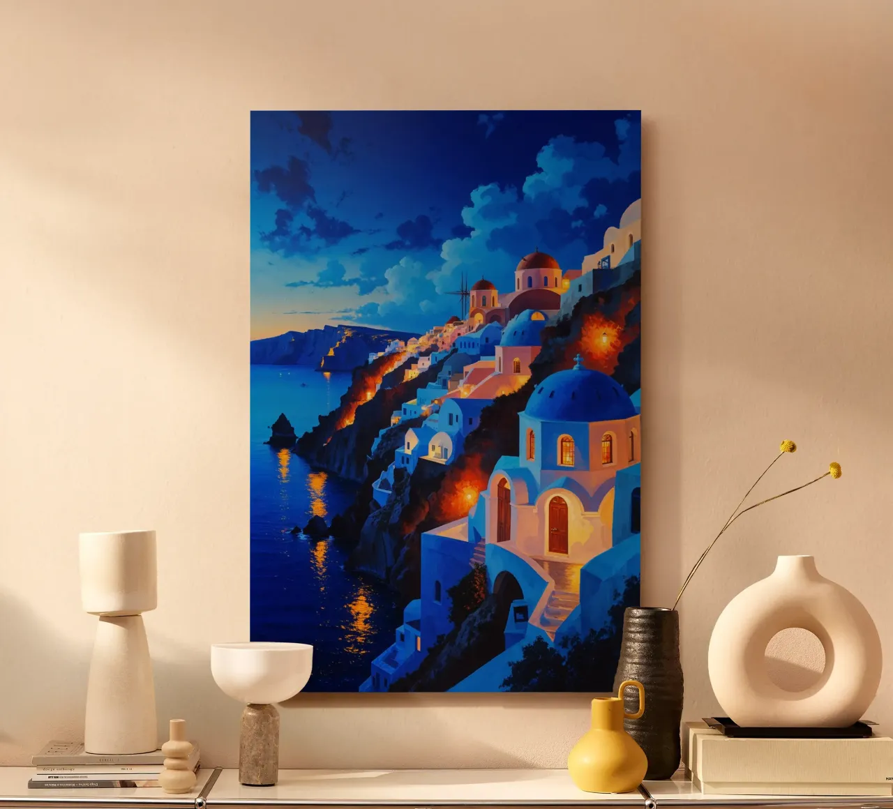 Santorini's Enchanting Twilight Horizon alluminio dibond da AlbertKlee