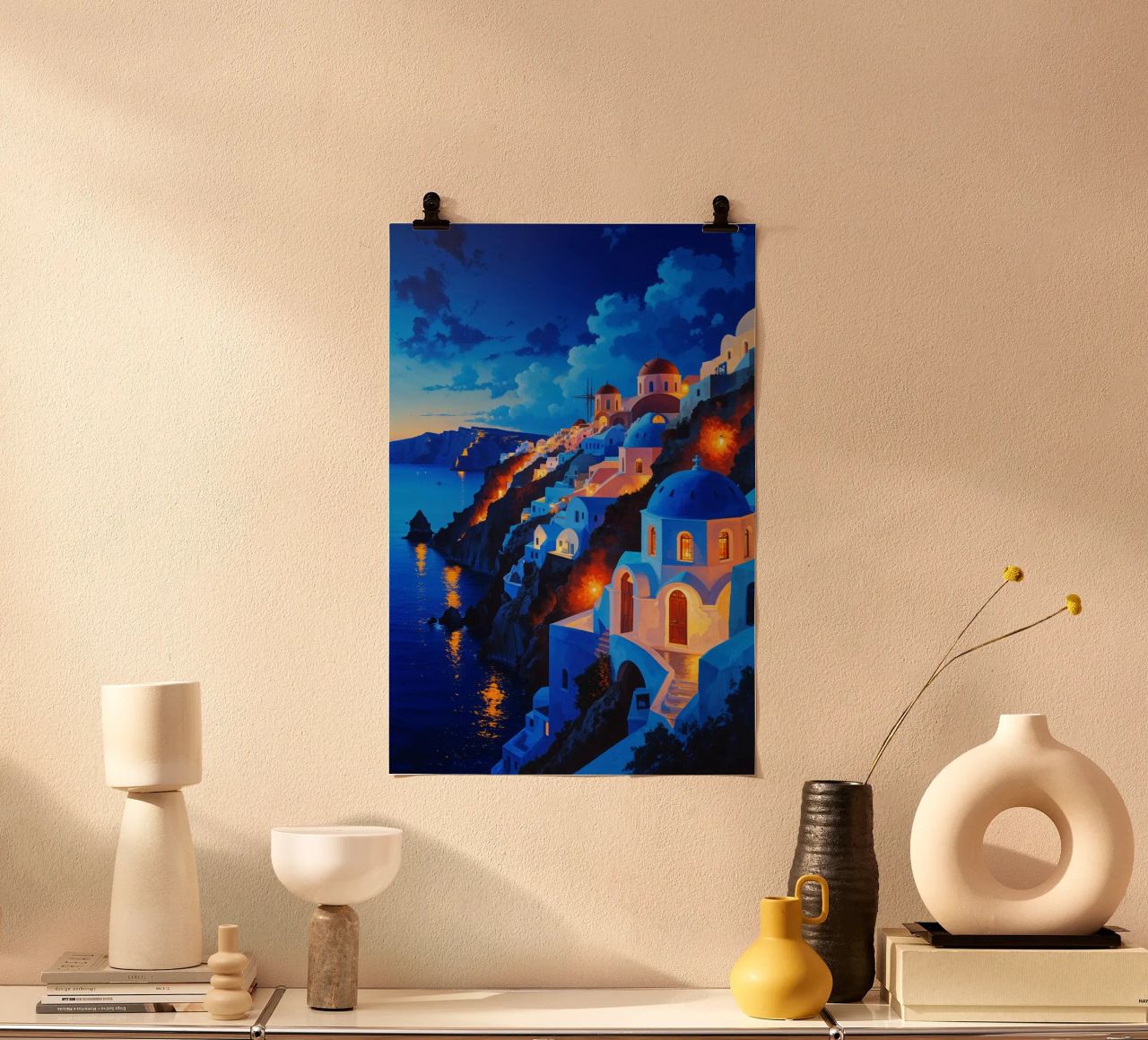 Santorini's Enchanting Twilight Horizon carta hahnemühle da AlbertKlee