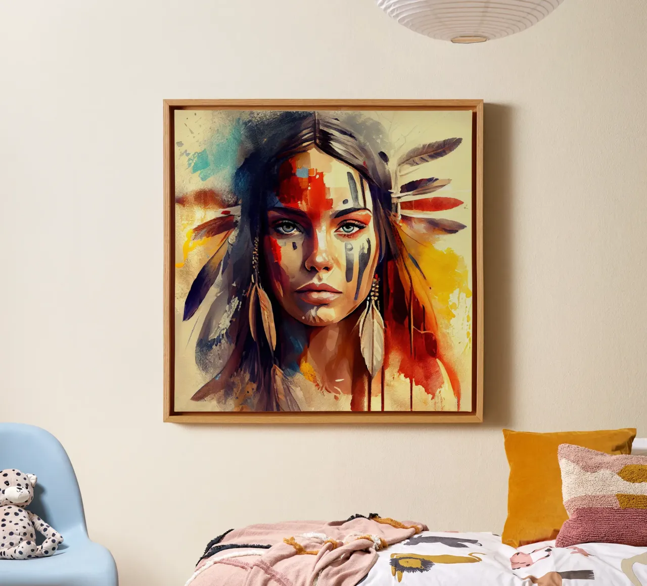 Krachtige Amerikaanse inheemse vrouw canvas met Baklijst van Chromatic Fusion Studio
