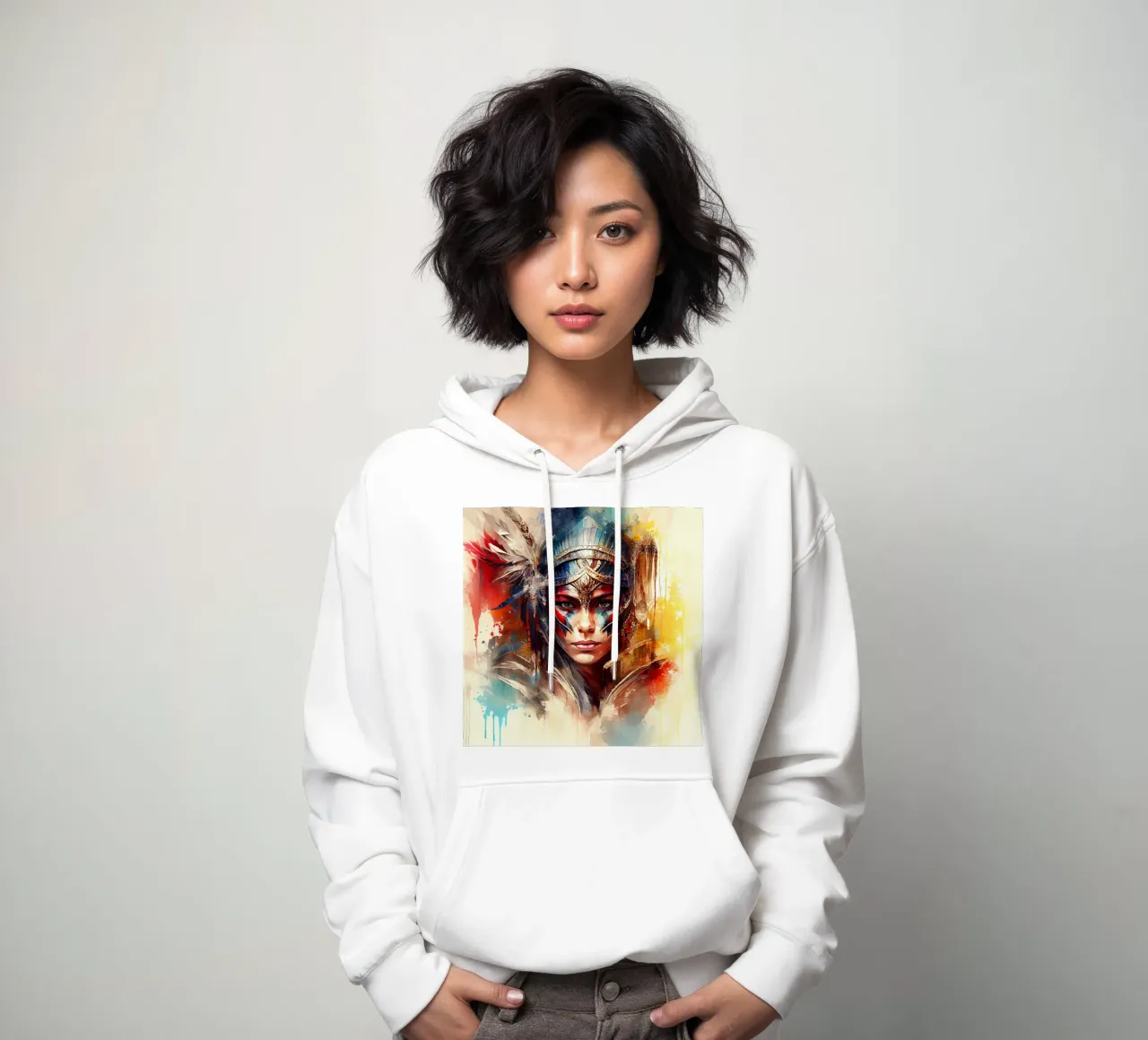 Poderosa mujer guerrera sudadera con capucha de Chromatic Fusion Studio
