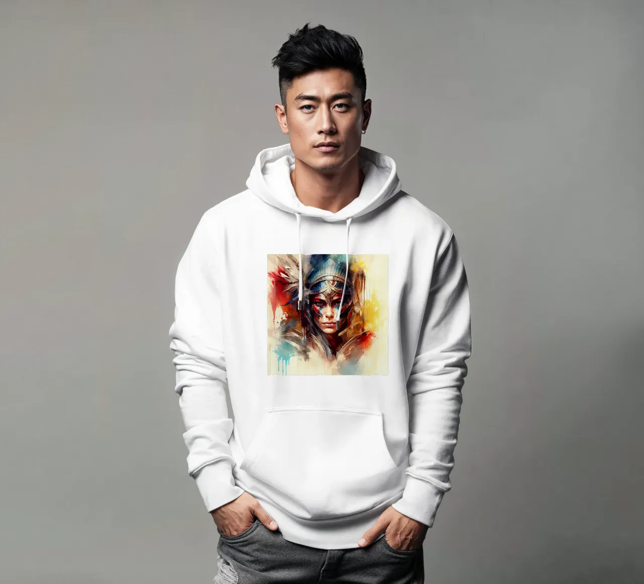 Poderosa mujer guerrera sudadera con capucha de Chromatic Fusion Studio