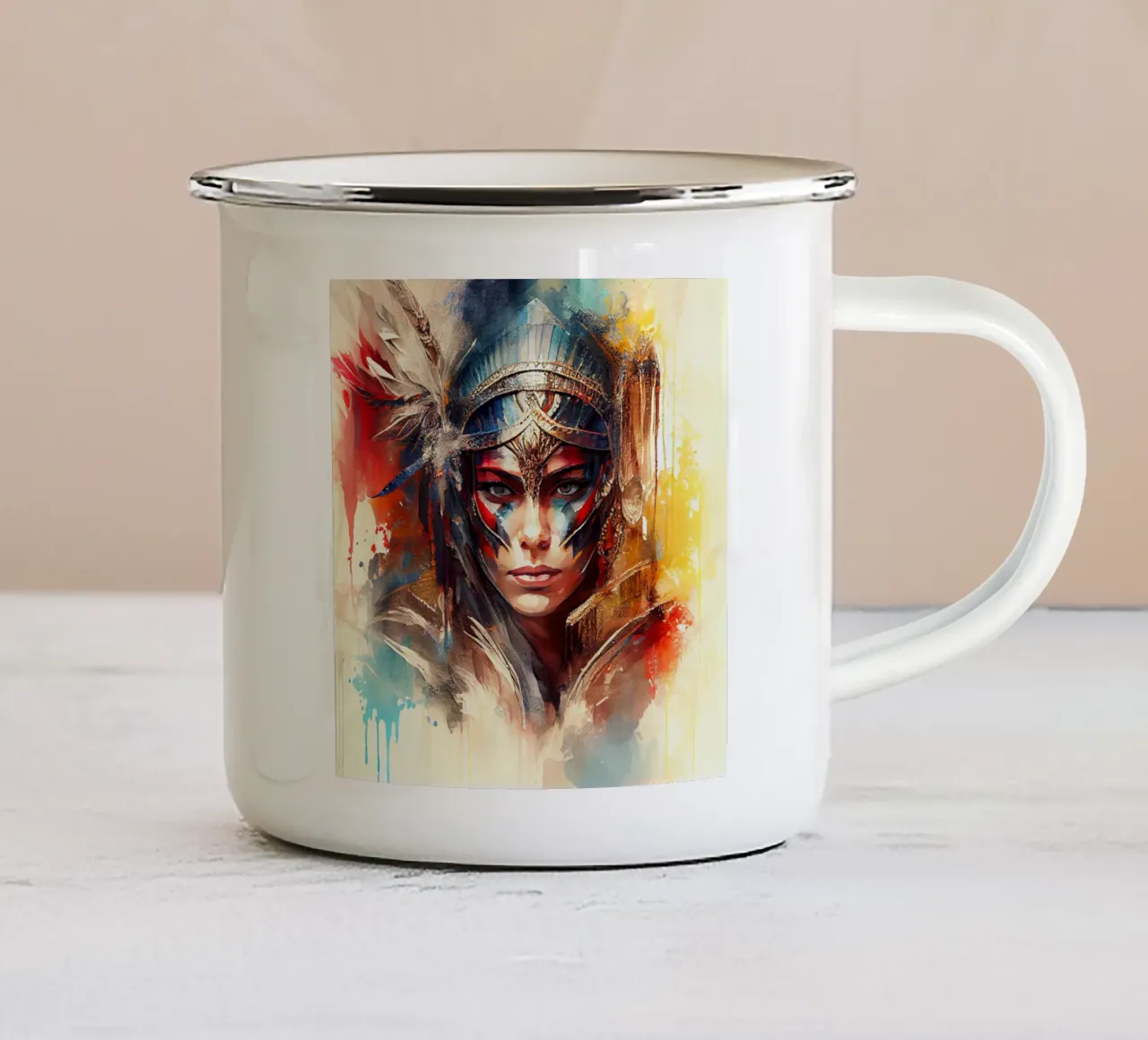 Donna guerriera potente tazza in smalto da Chromatic Fusion Studio
