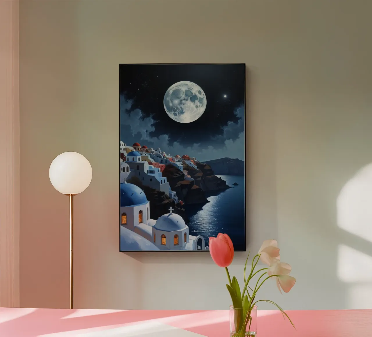 Moonlit Harmony - Santorini's Nocturnal Glow plexiglass da AlbertKlee