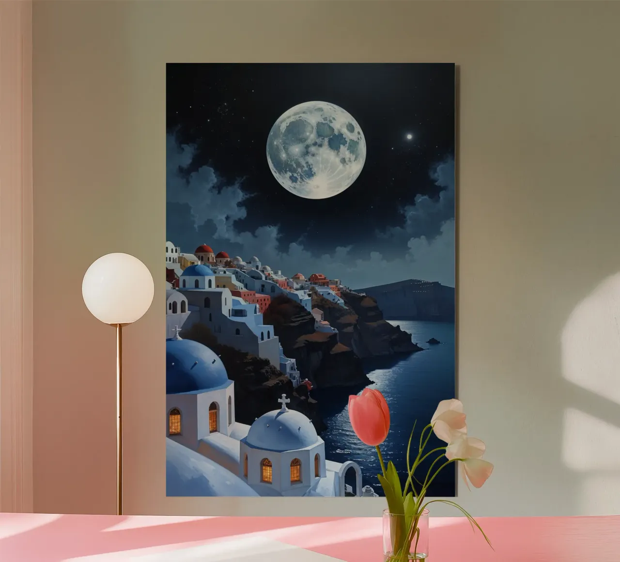 Moonlit Harmony - Santorini's Nocturnal Glow alluminio dibond da AlbertKlee