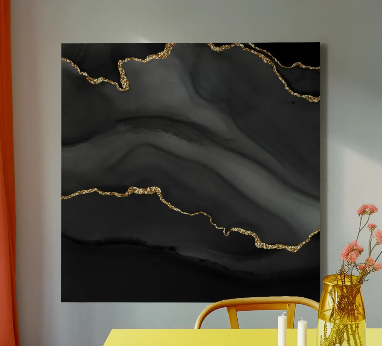 Texture agata nera e oro 01 tela con Cornice a cassetta da Gemstone Textures