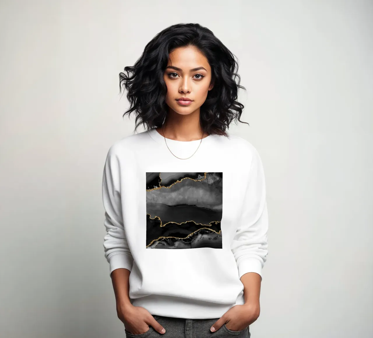 Schwarz & Gold Achat Textur 02 Sweatshirt von Gemstone Textures