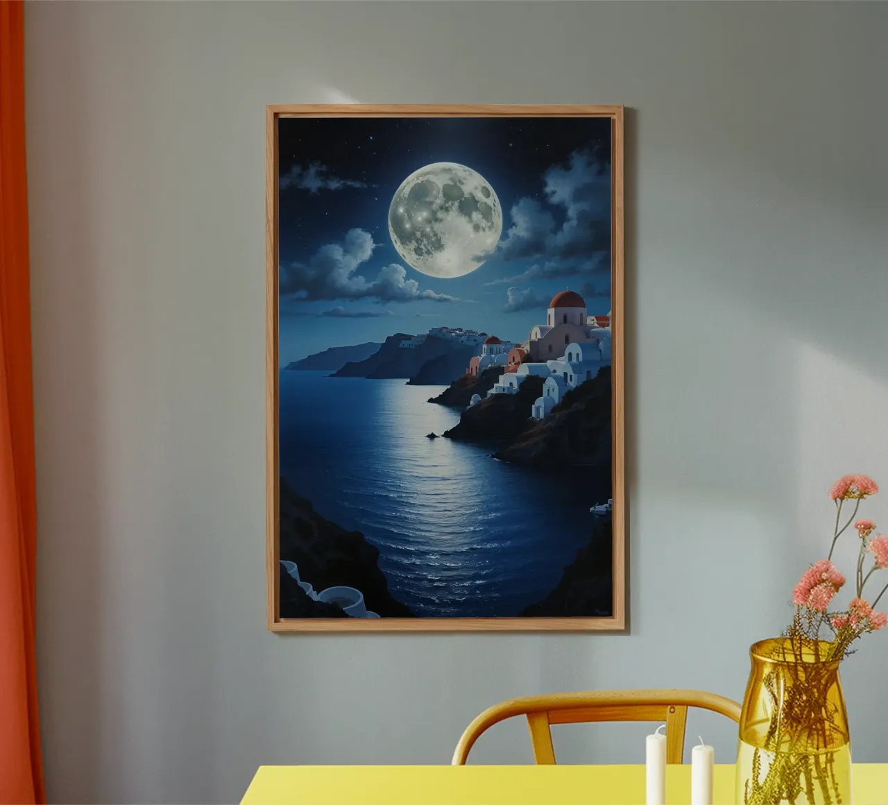 Santorini Under a Radiant Full Moon alluminio dibond da AlbertKlee