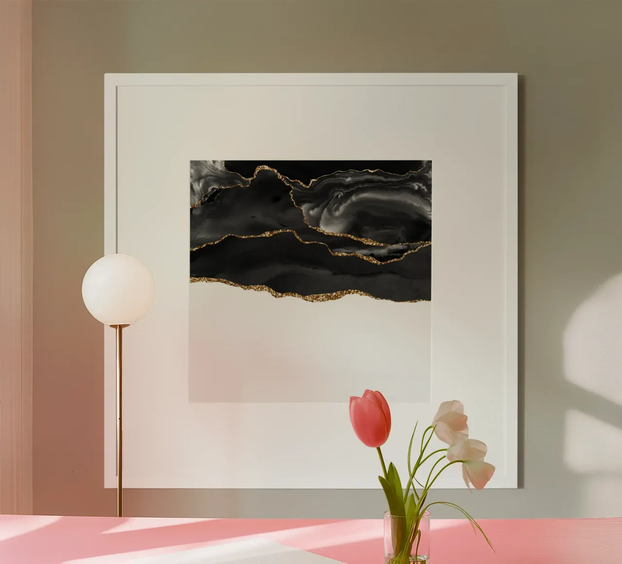 Agata nera e oro Texture 05 poster con telaio in plastica da Gemstone Textures