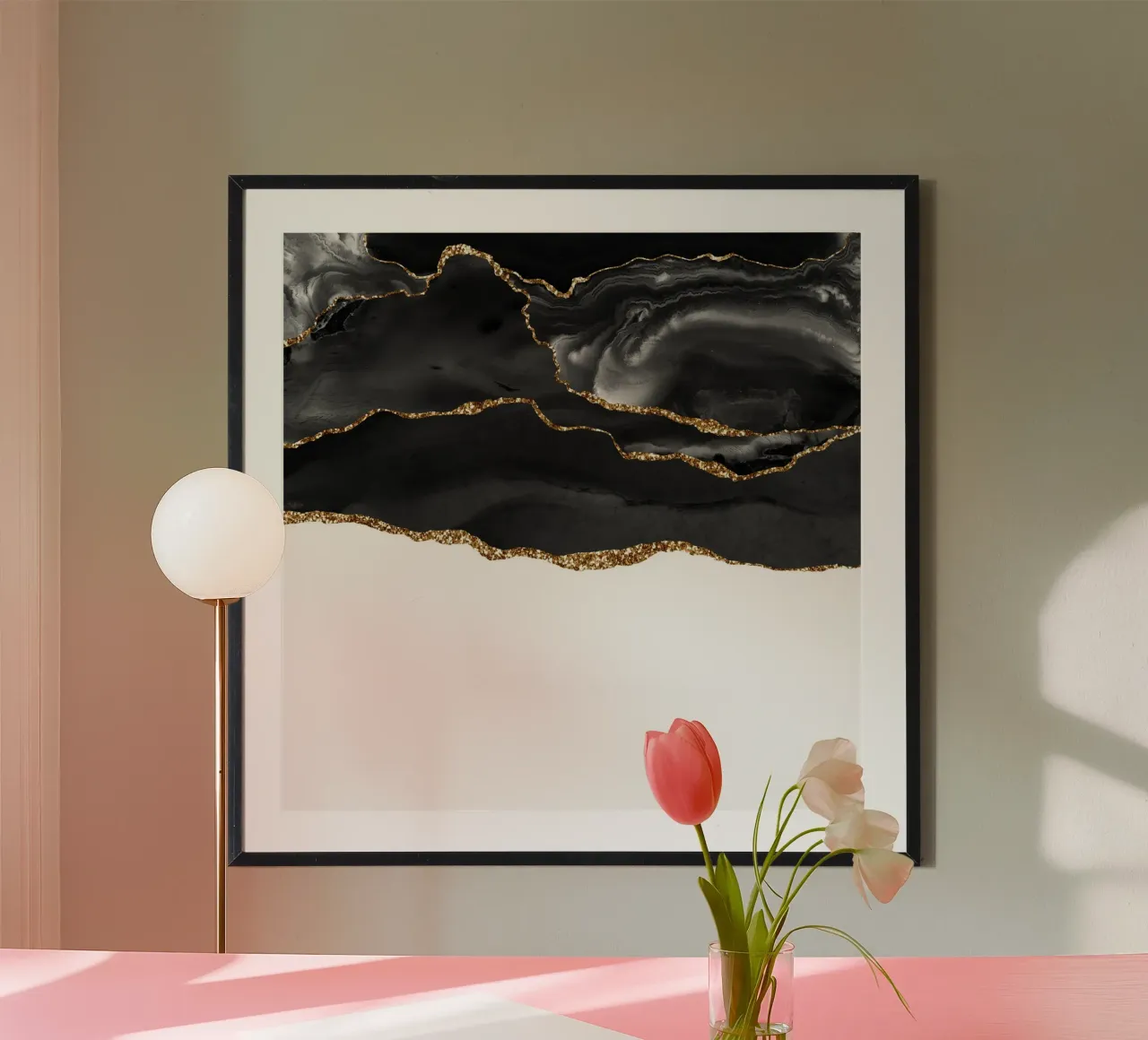 Agata nera e oro Texture 05 poster con telaio in plastica da Gemstone Textures