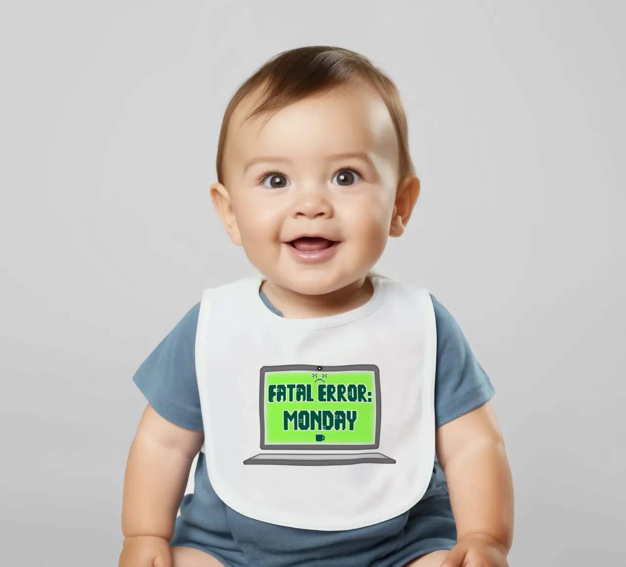 Fatal Error I Hate Mondays Geek Tech Sarcasm baby bib by sillyindustries