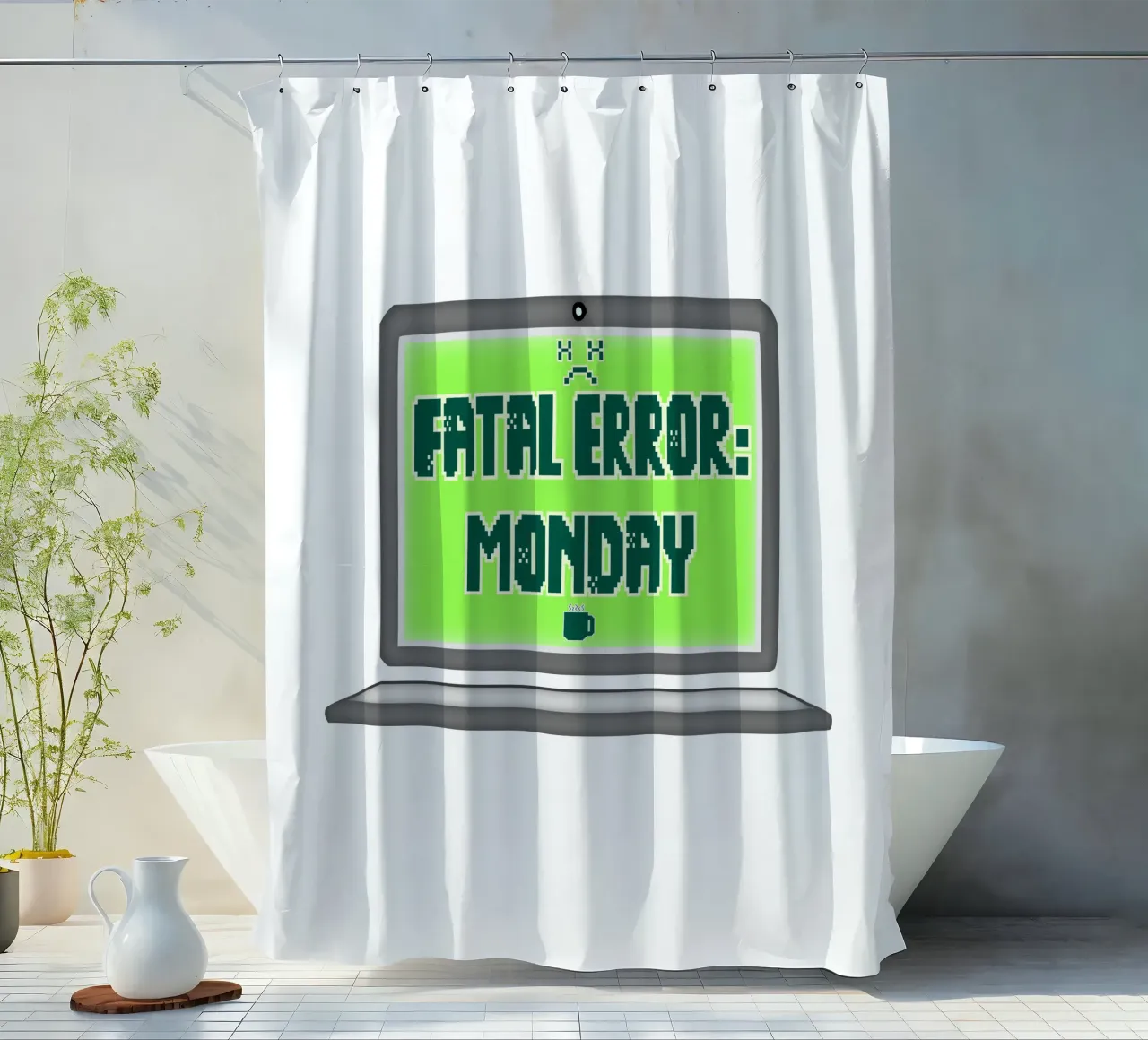 Fatal Error I Hate Mondays Geek Tech Sarcasm shower curtain by sillyindustries