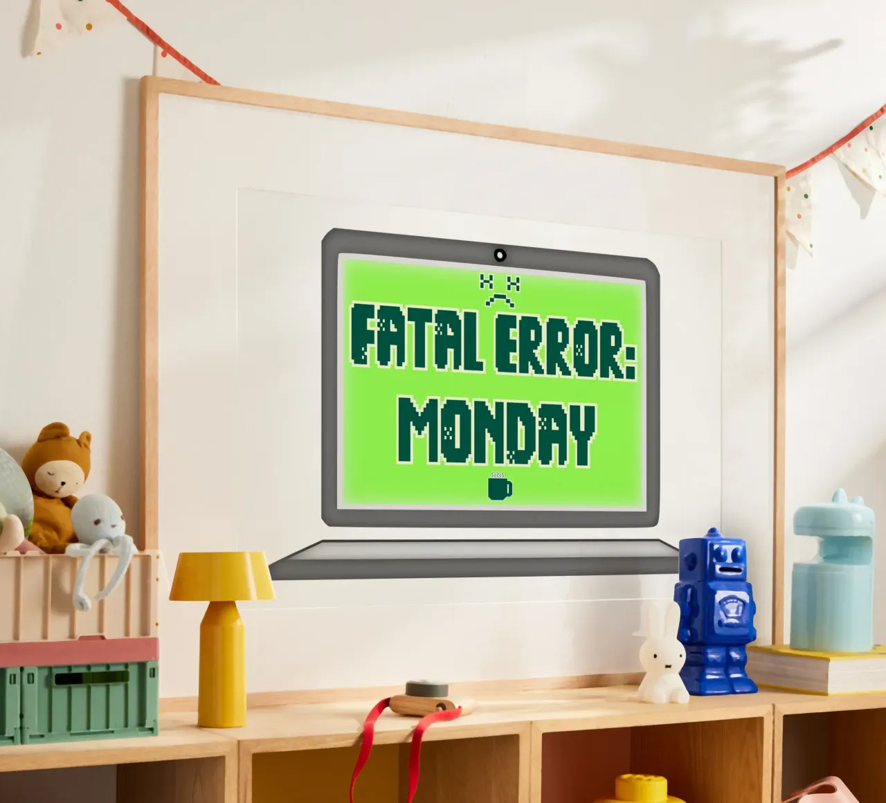 Errore fatale Odio il lunedì Geek Tech Sarcasmo poster con telaio in legno da sillyindustries