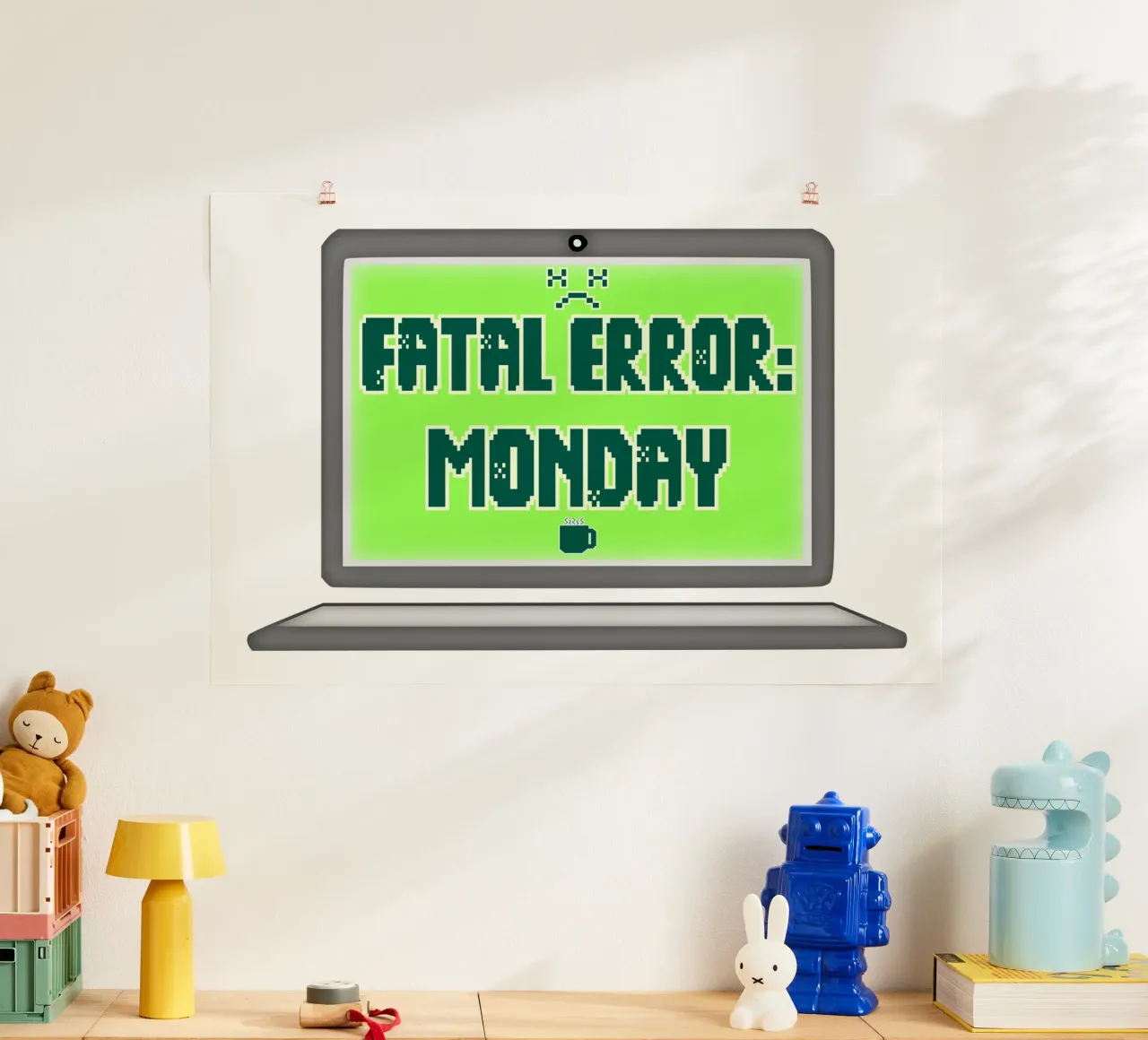 Errore fatale Odio il lunedì Geek Tech Sarcasmo poster con telaio in legno da sillyindustries