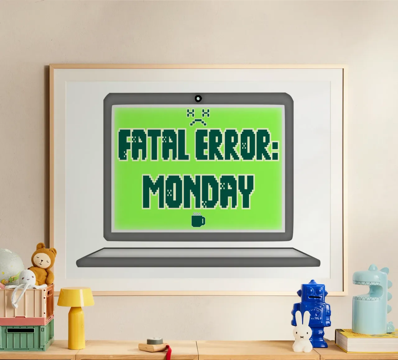 Errore fatale Odio il lunedì Geek Tech Sarcasmo poster con telaio in legno da sillyindustries