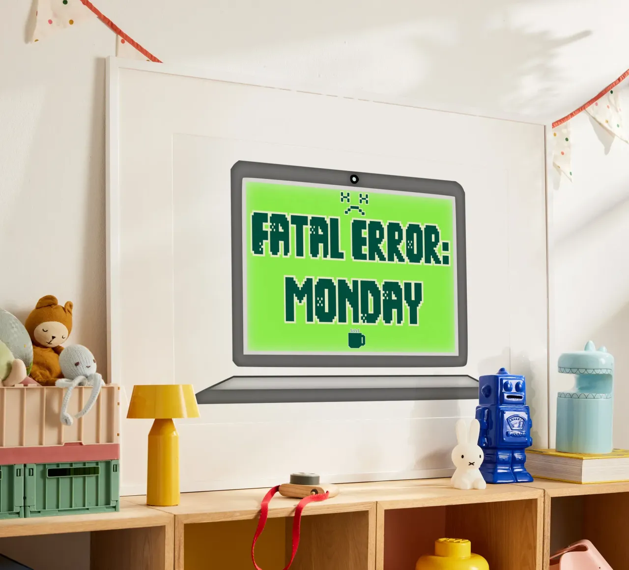 Errore fatale Odio il lunedì Geek Tech Sarcasmo poster con telaio in legno da sillyindustries