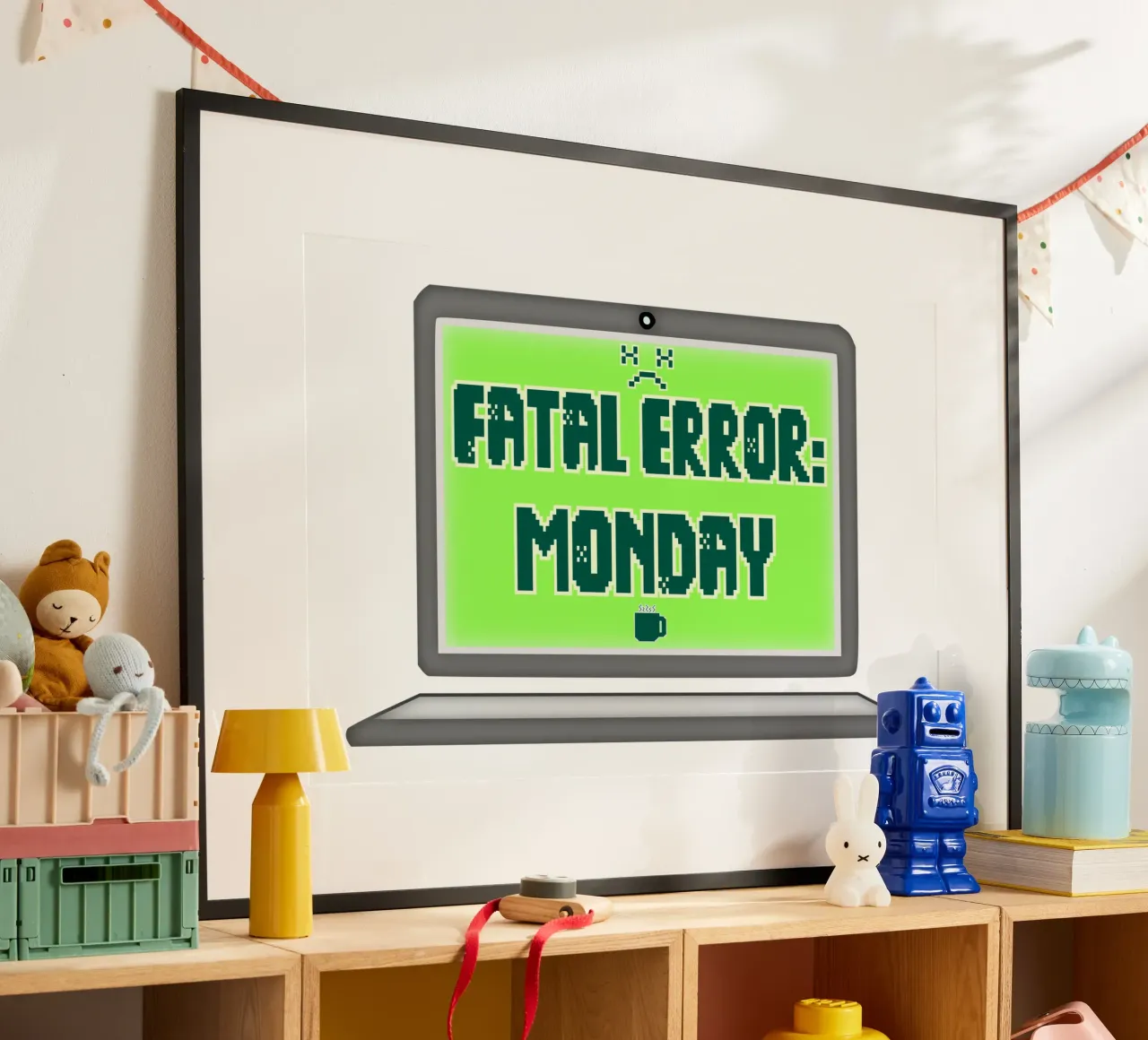 Errore fatale Odio il lunedì Geek Tech Sarcasmo poster con telaio in legno da sillyindustries