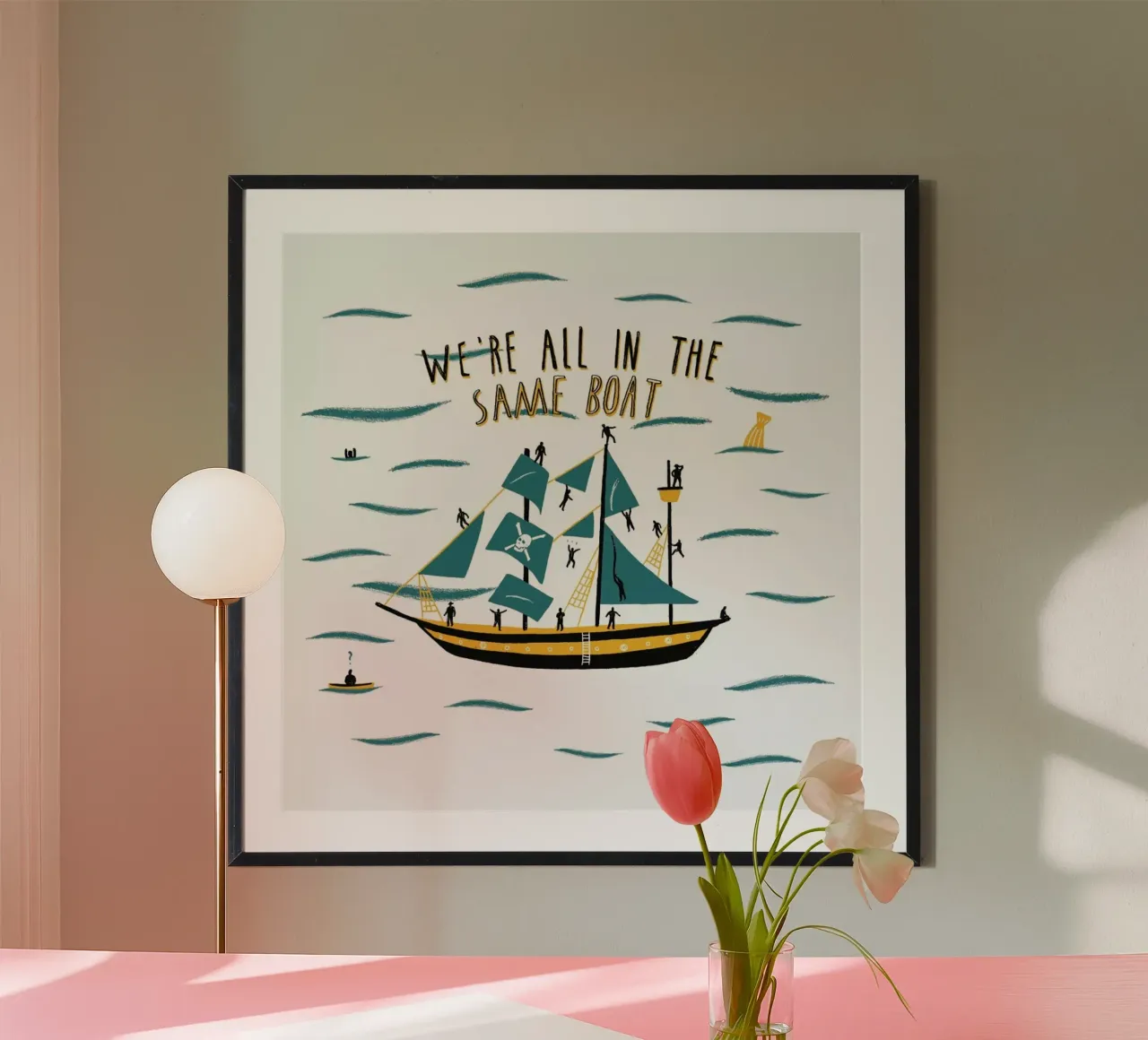 Tutti sulla stessa barca poster con telaio in alluminio da Alex Foster