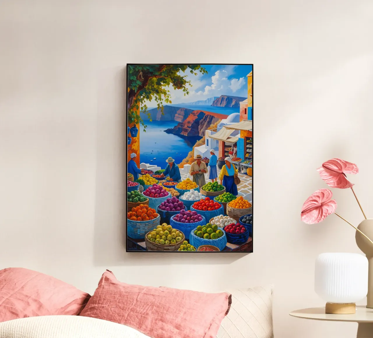 Market Baskets and Scenic Santorini Cliffs plexiglass da AlbertKlee