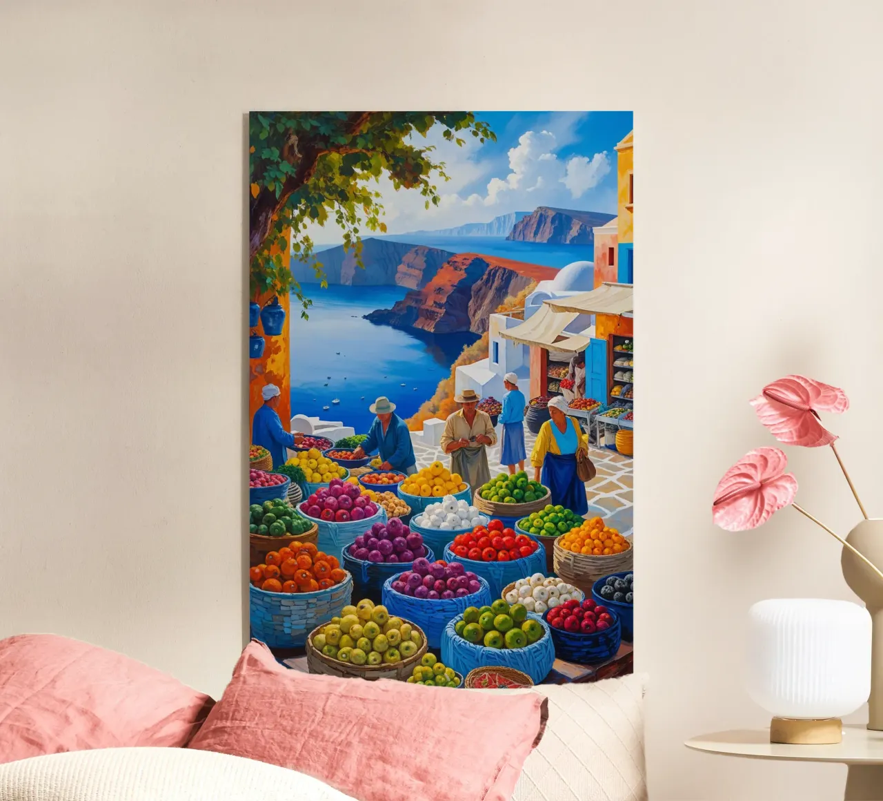 Market Baskets and Scenic Santorini Cliffs plexiglass da AlbertKlee